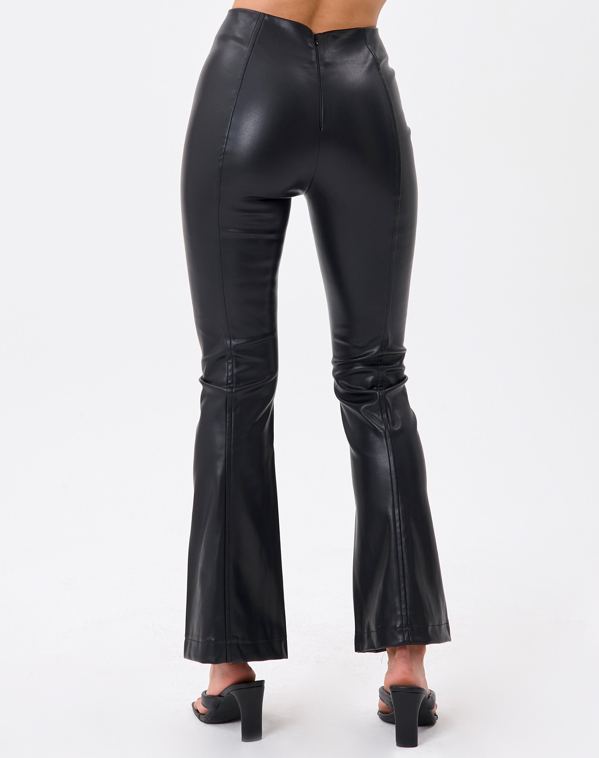 Faux Leather Split Front Flare Pant in 