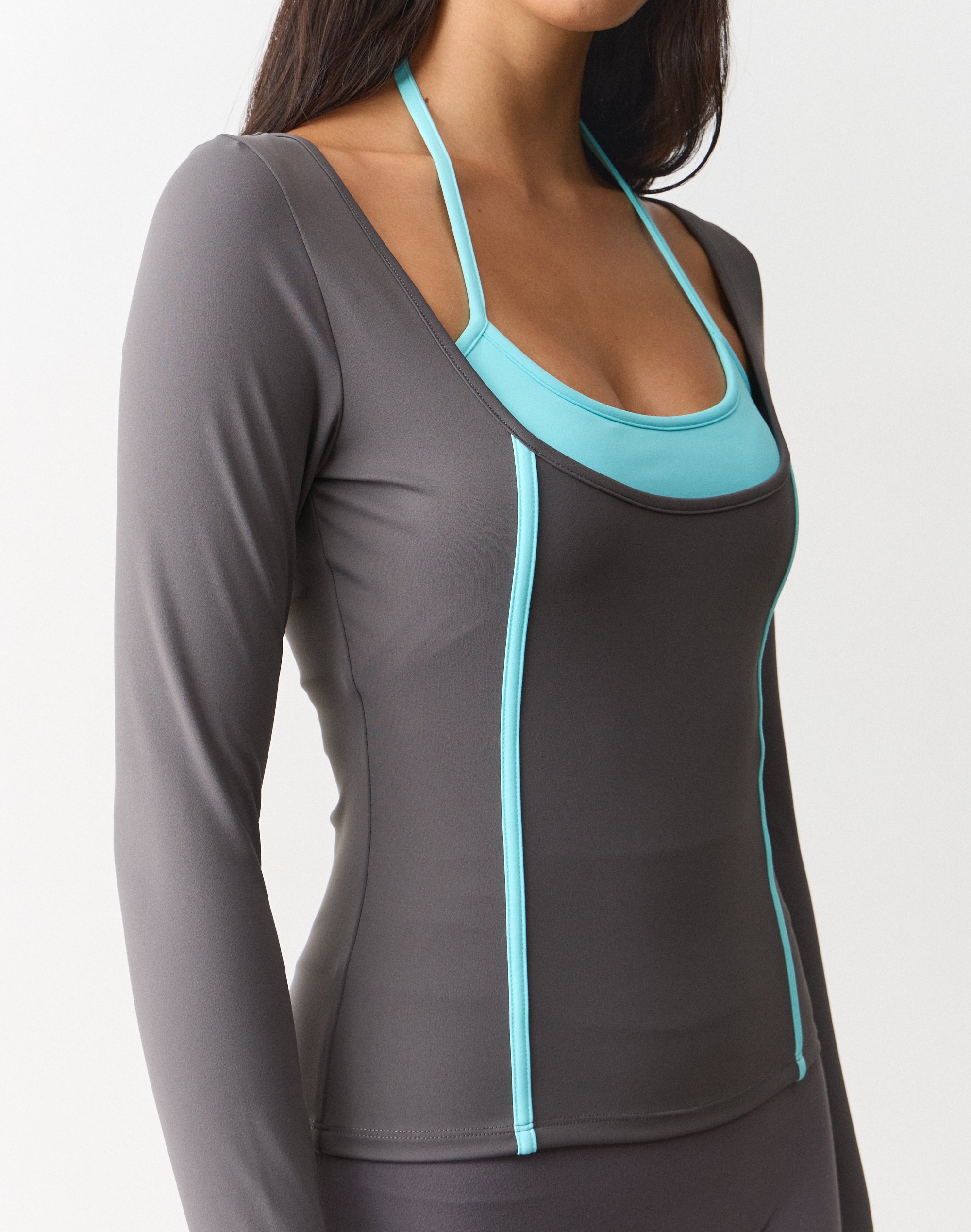 Active Double Layer Long Sleeve Top in Ash Dash X Island Aqua