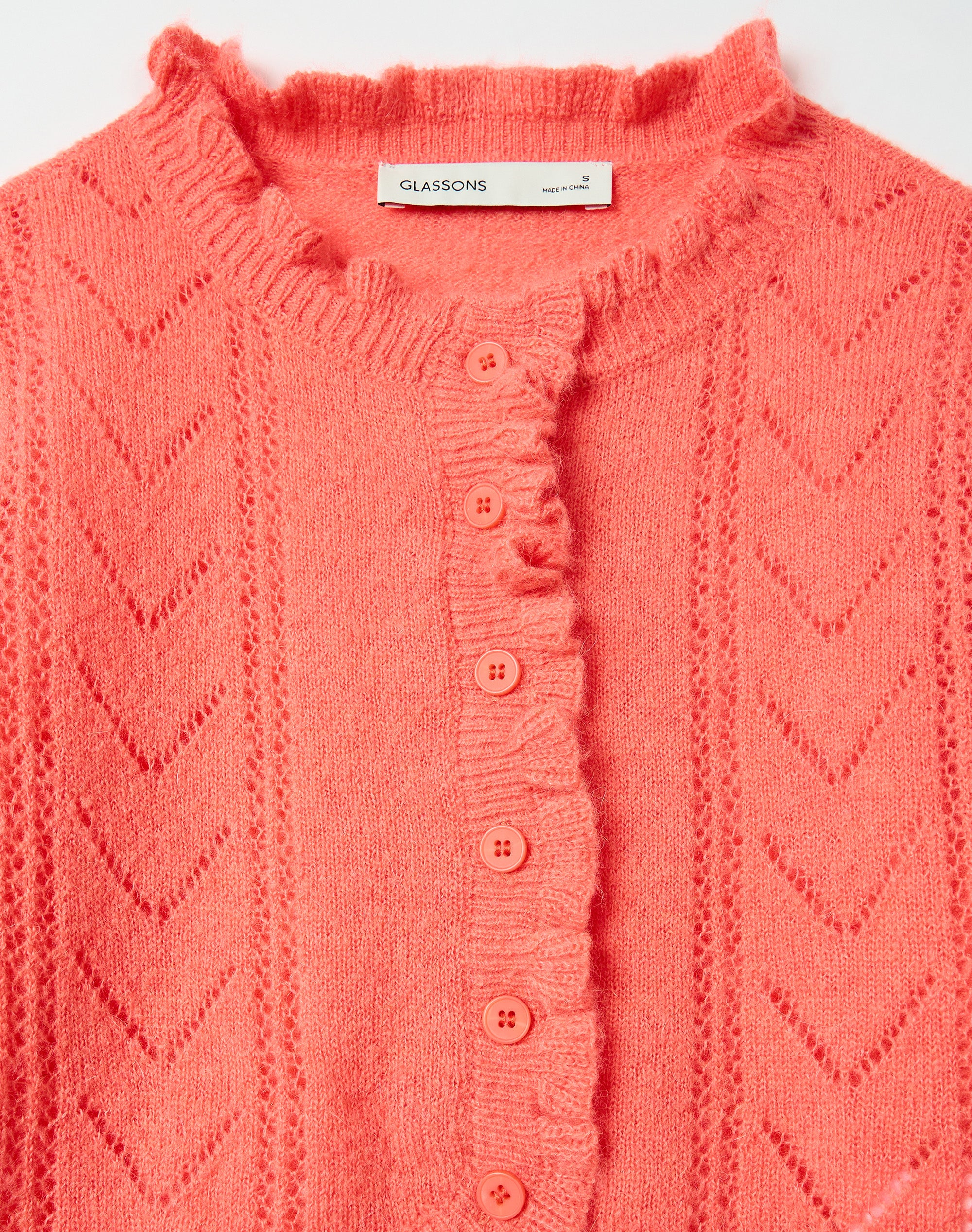 Frill Cropped Knit Cardigan in Coral Me Maybe | Glassons US