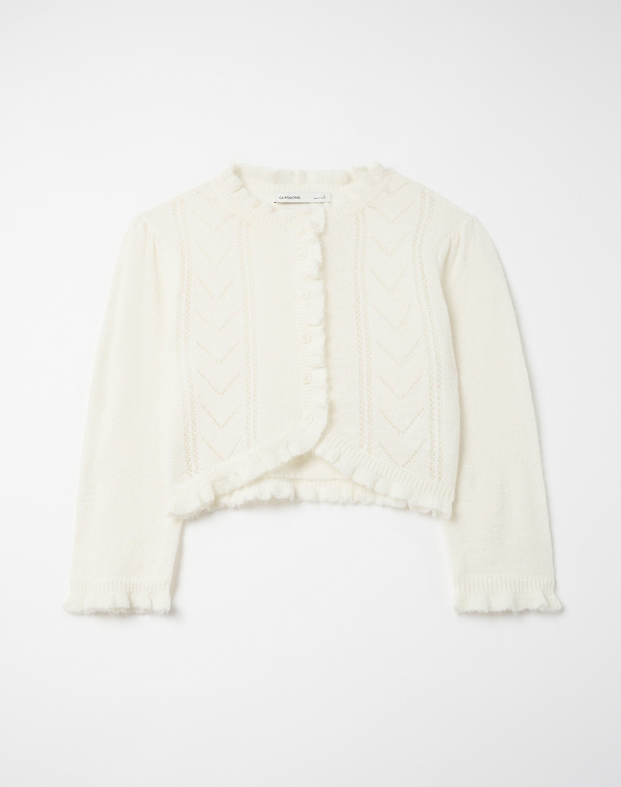 Frill Cropped Knit Cardigan in Milk | Glassons US
