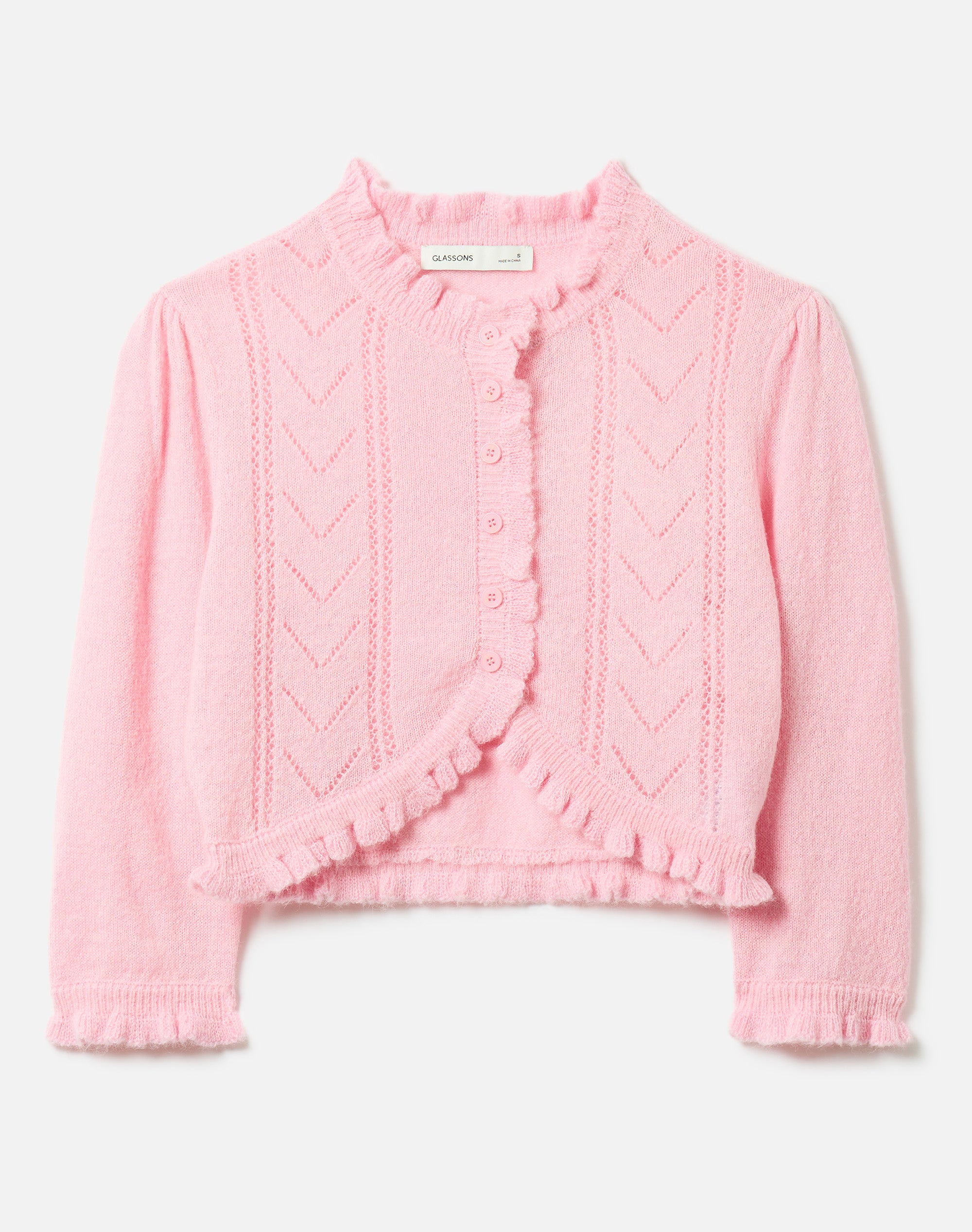 Frill Cropped Knit Cardigan in Tickled Pink | Glassons US