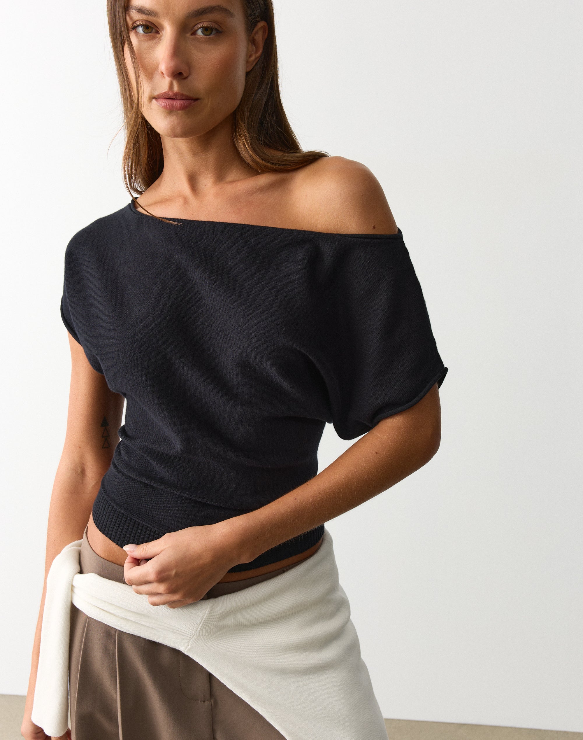 Off Shoulder Knit Top in Black | Glassons US