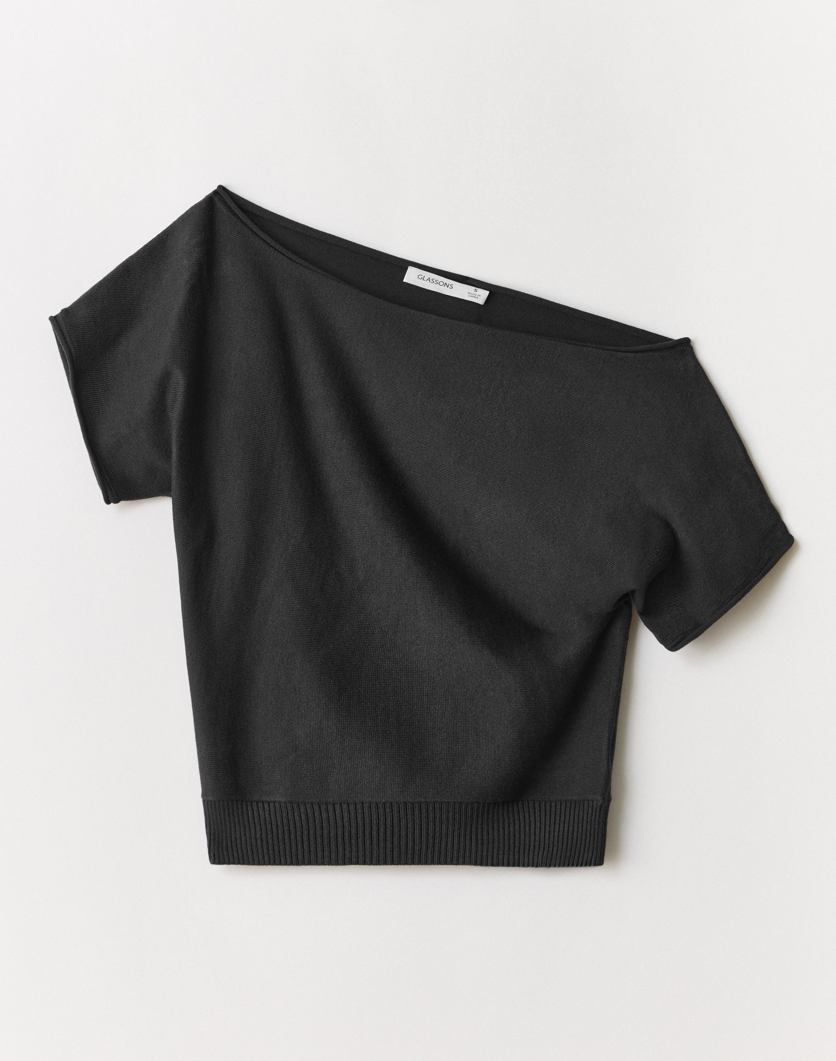 Off Shoulder Knit Top in Black | Glassons US