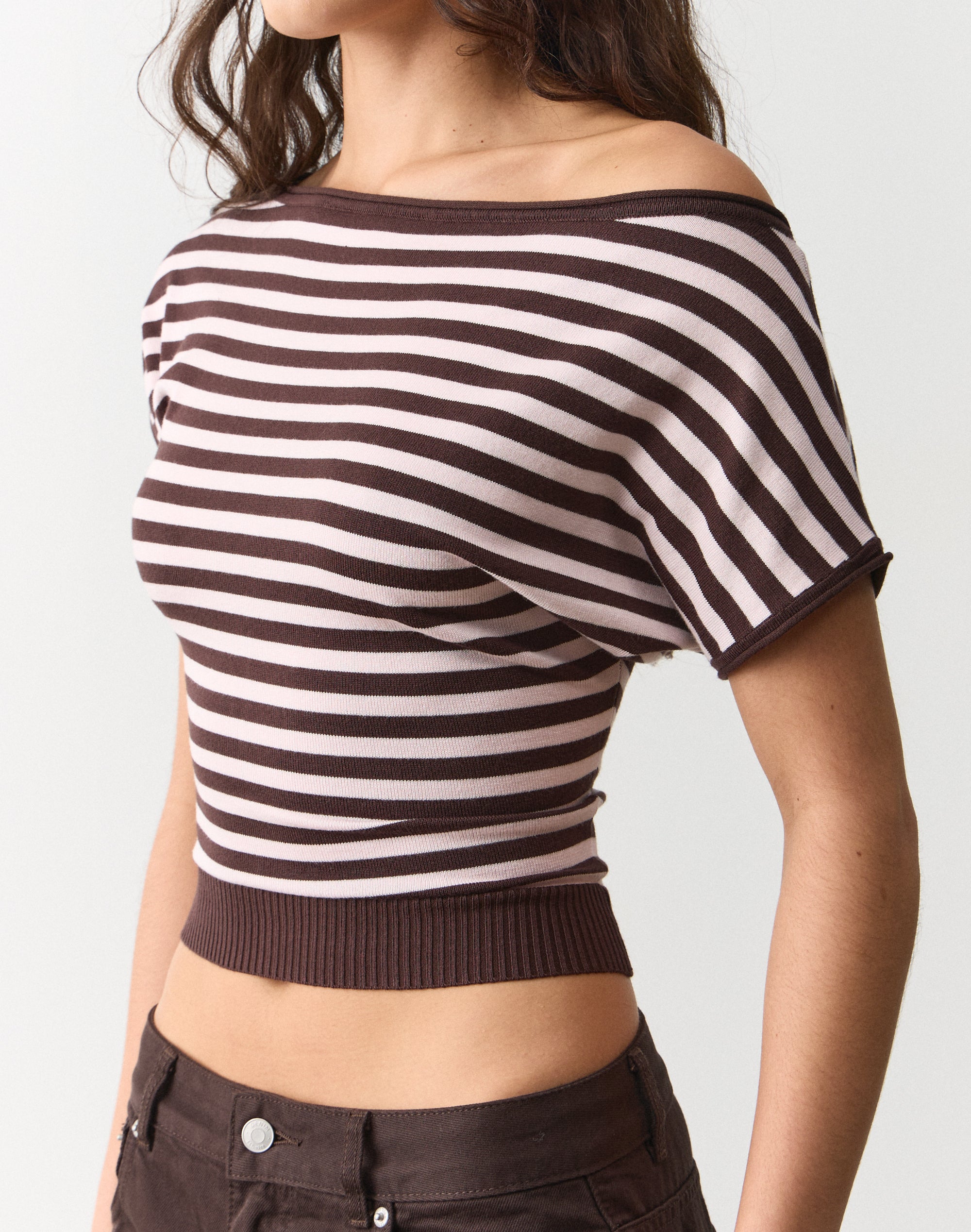 Off Shoulder Knit Top in Fudge Romance Lena Stripe | Glassons US