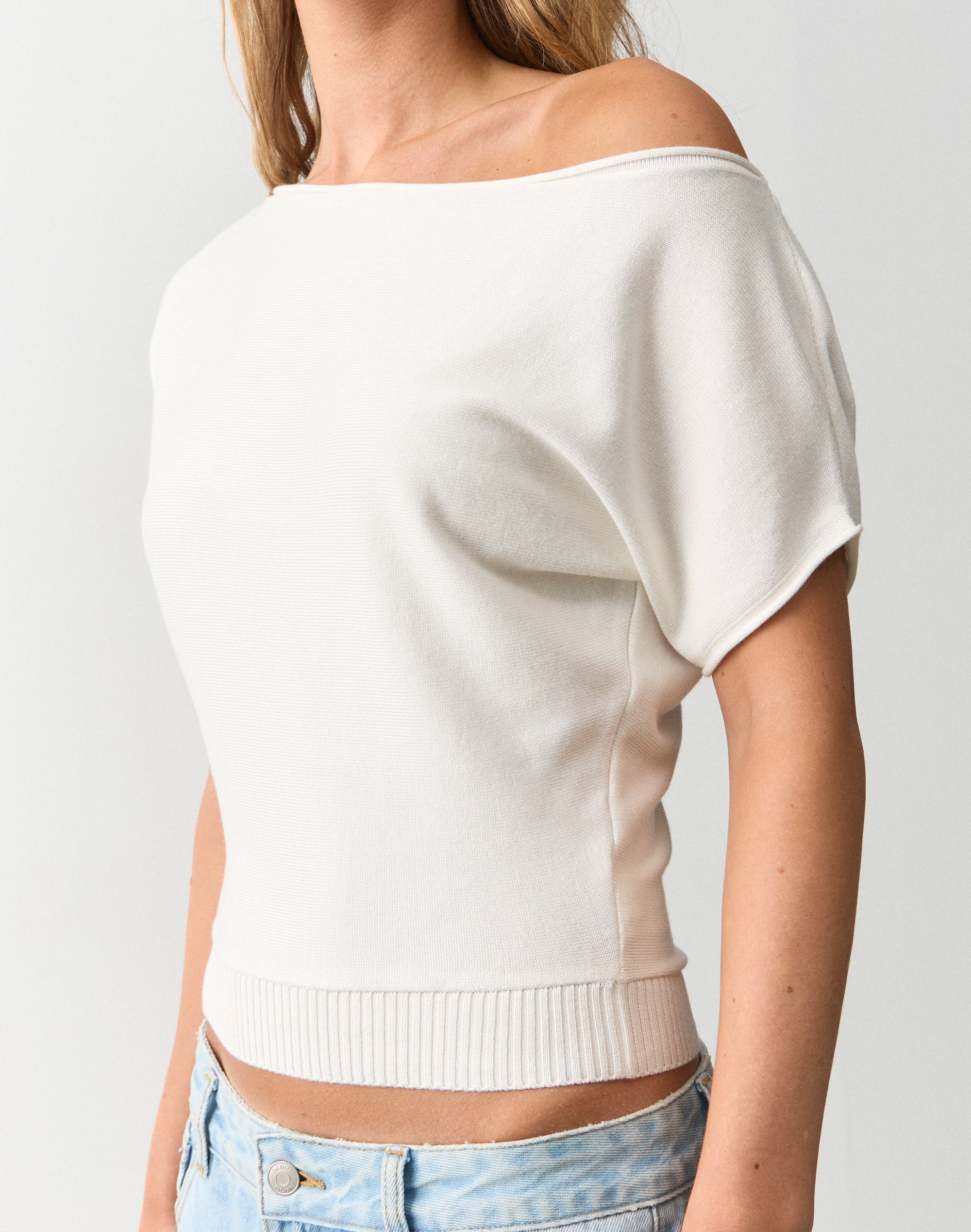 Off Shoulder Knit Top in Milk | Glassons US