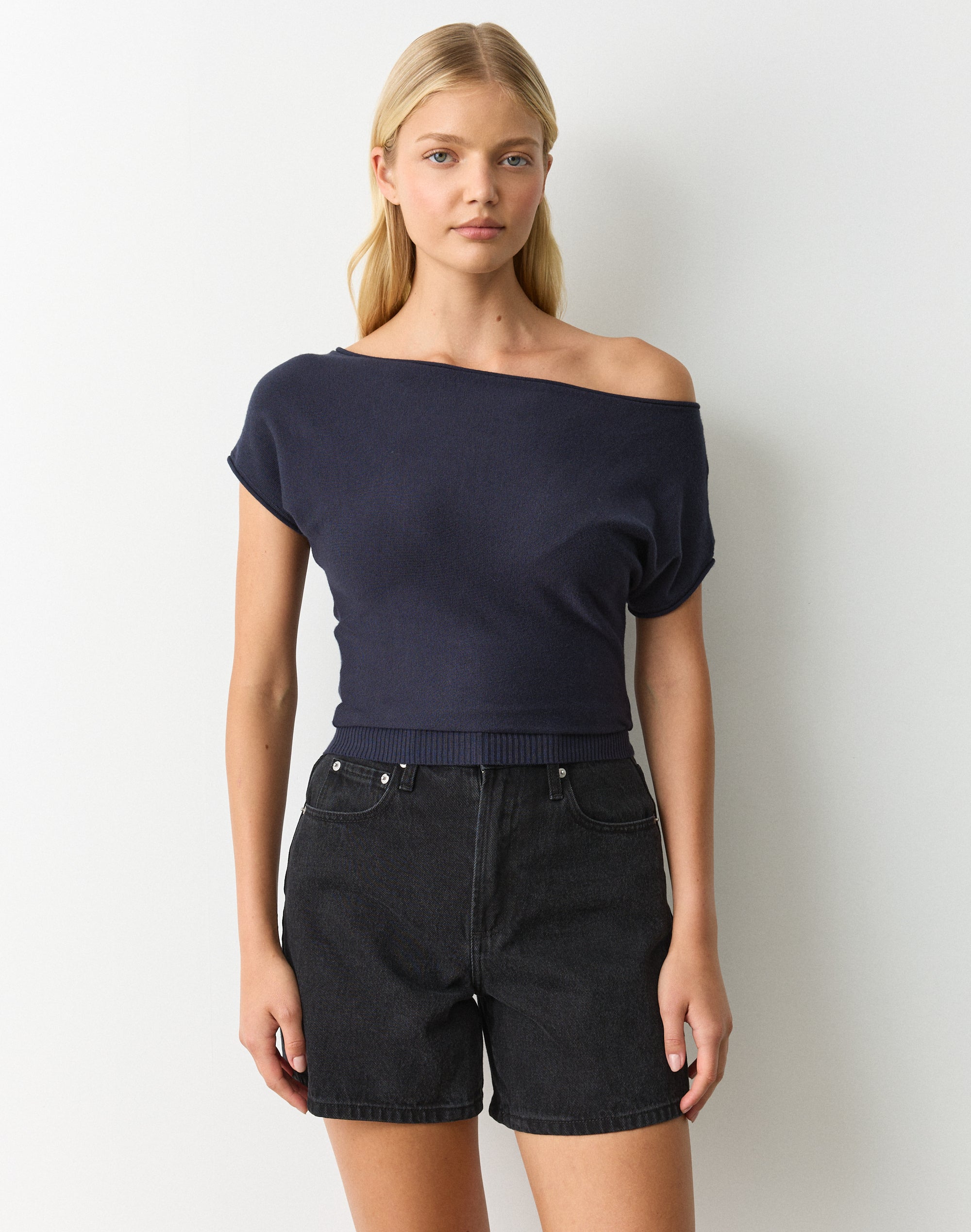 Off Shoulder Knit Top in Navy Blazer Glassons AU