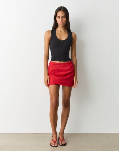 Linen Blend Ruched Mini Skirt