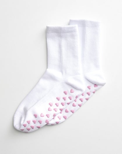 Pilates Grip Socks in White X Pink Heart | Glassons US