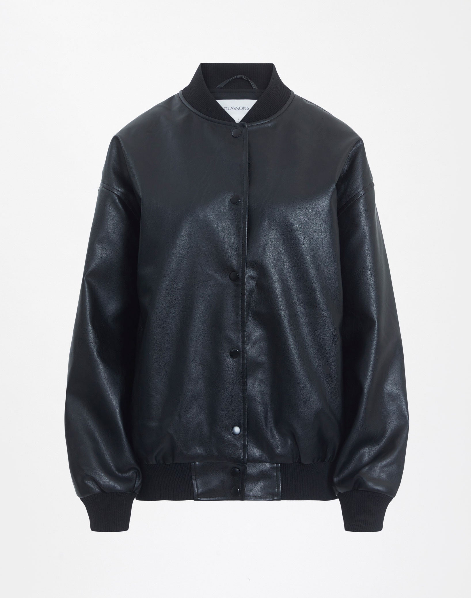 Faux Leather Bomber Jacket in Black 