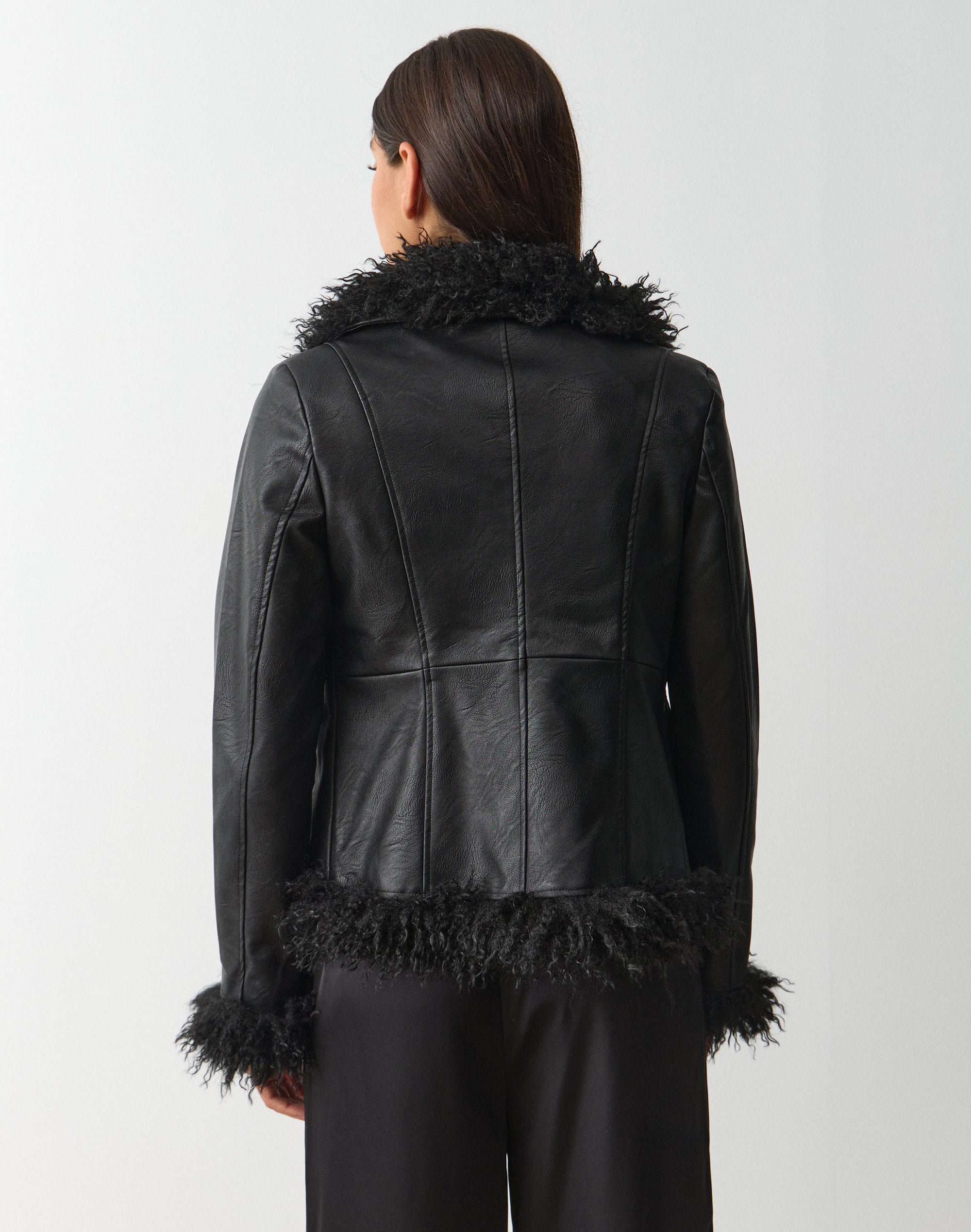 Faux Leather Fur Trim Jacket in Black | Glassons SG