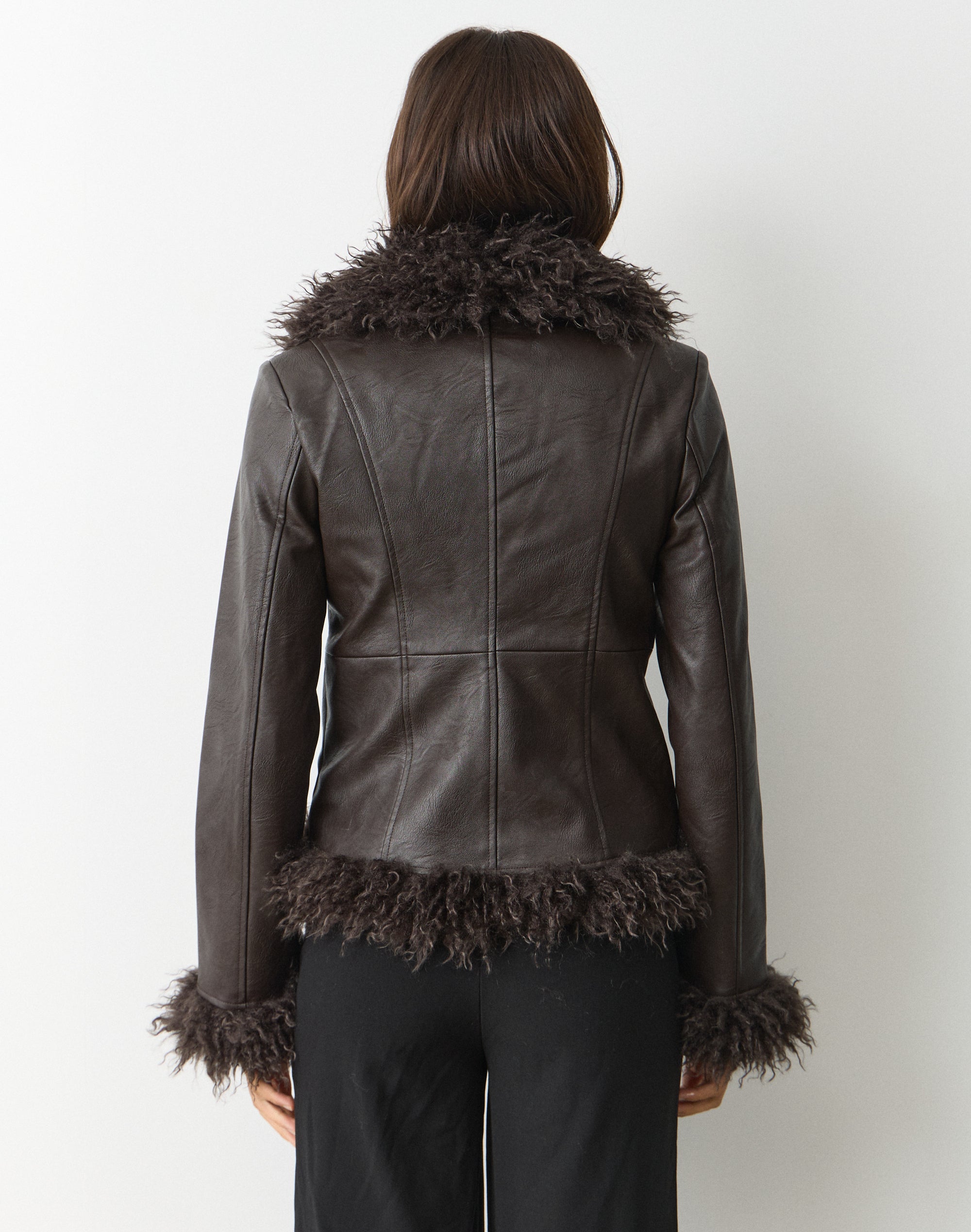Faux Leather Fur Trim Jacket in Molecule | Glassons SG