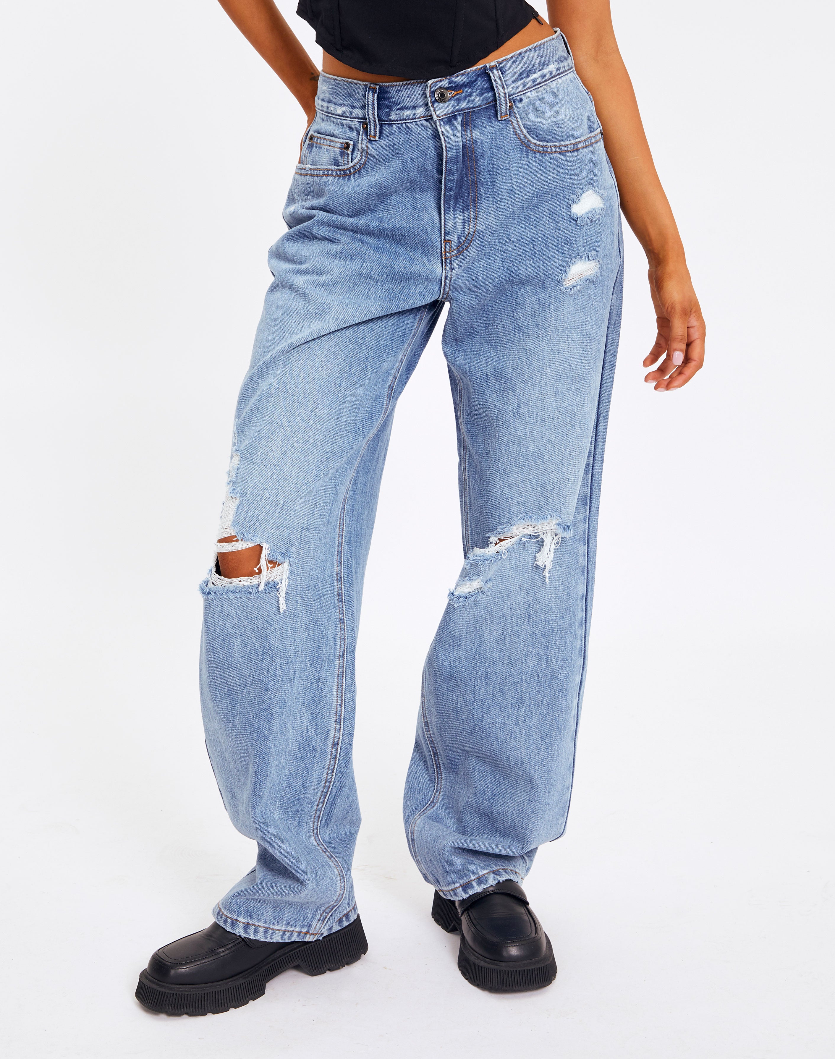 Straight Leg Puddle Jean in Wash Dark 
