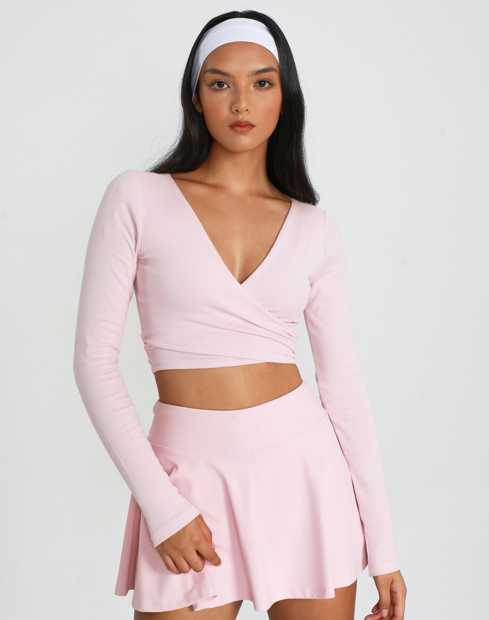Active Wrap Tie Long Sleeve Crop Top in Pink | Glassons