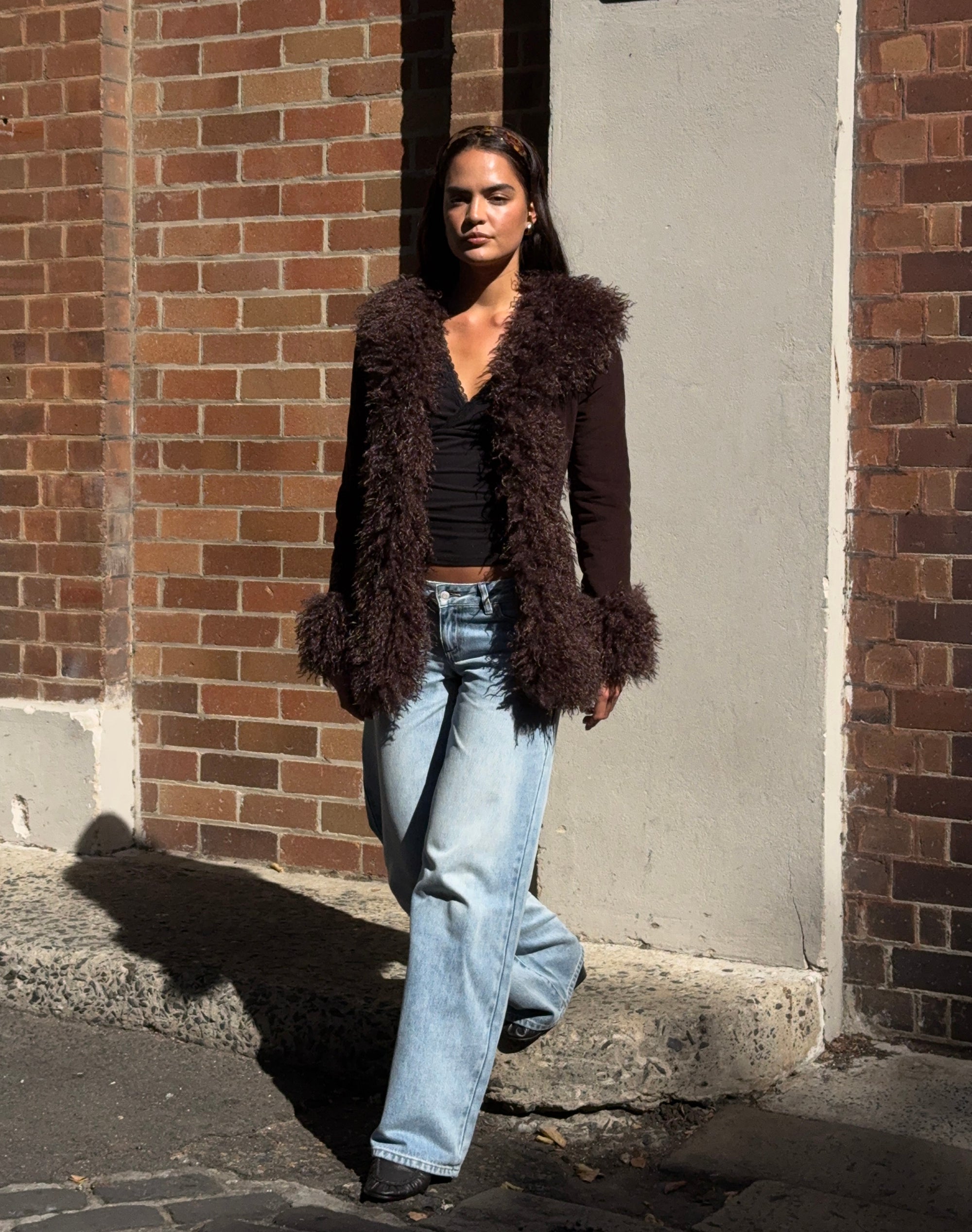 Cord Faux Fur Trim Jacket in Choc It Up | Glassons US