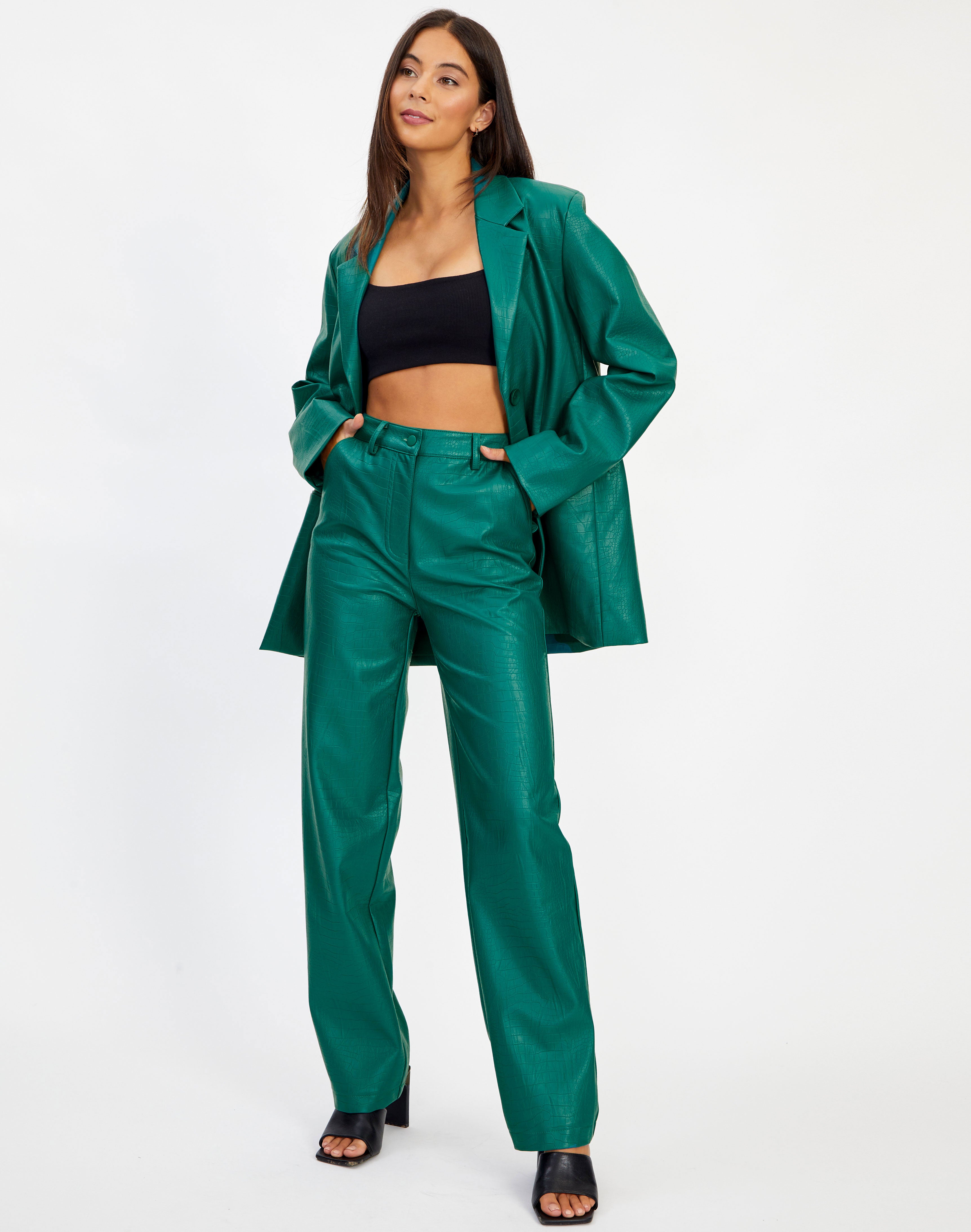 Faux Leather Croc Straight Leg Pant in 
