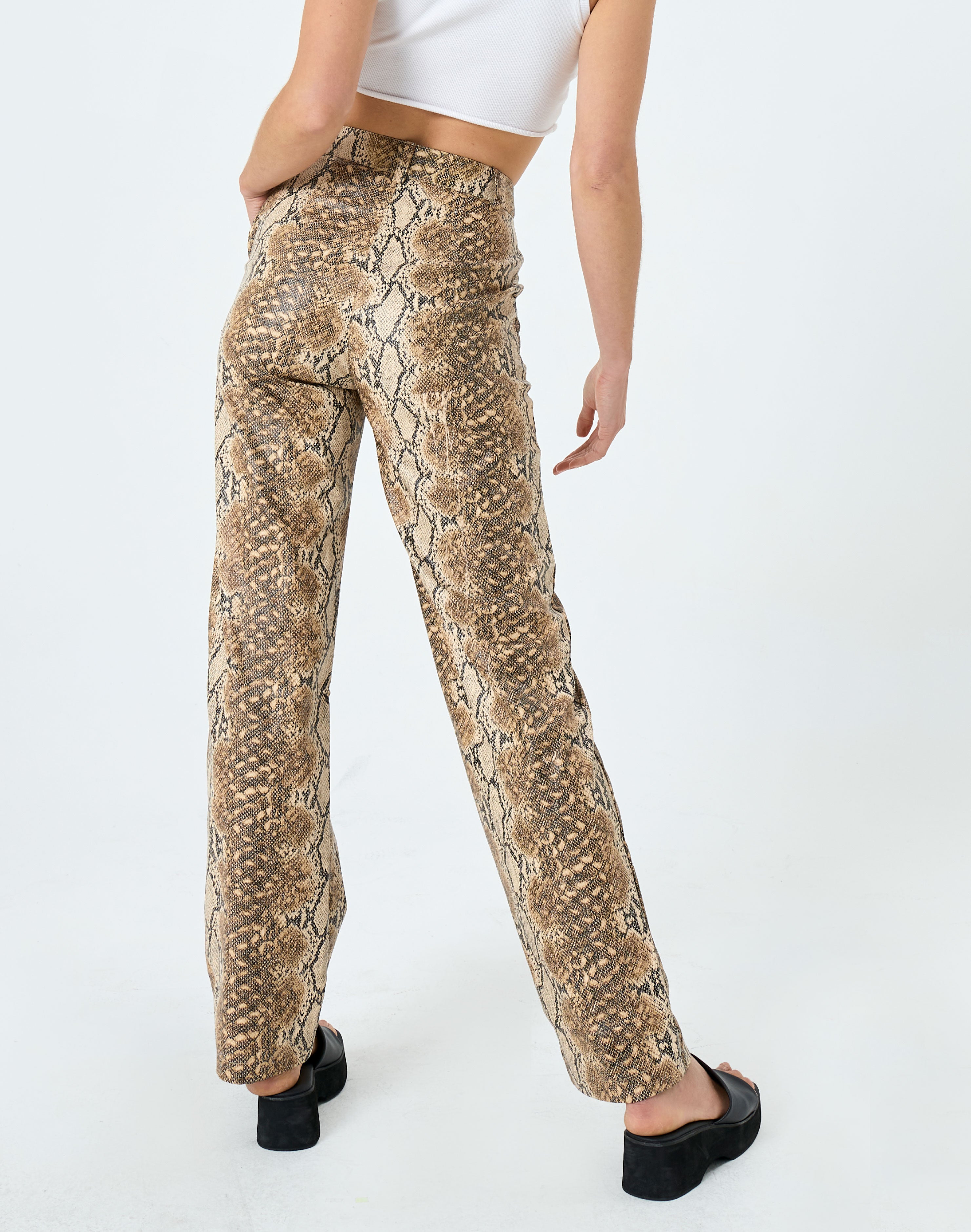 Faux Leather Snake Straight Leg Pant in 