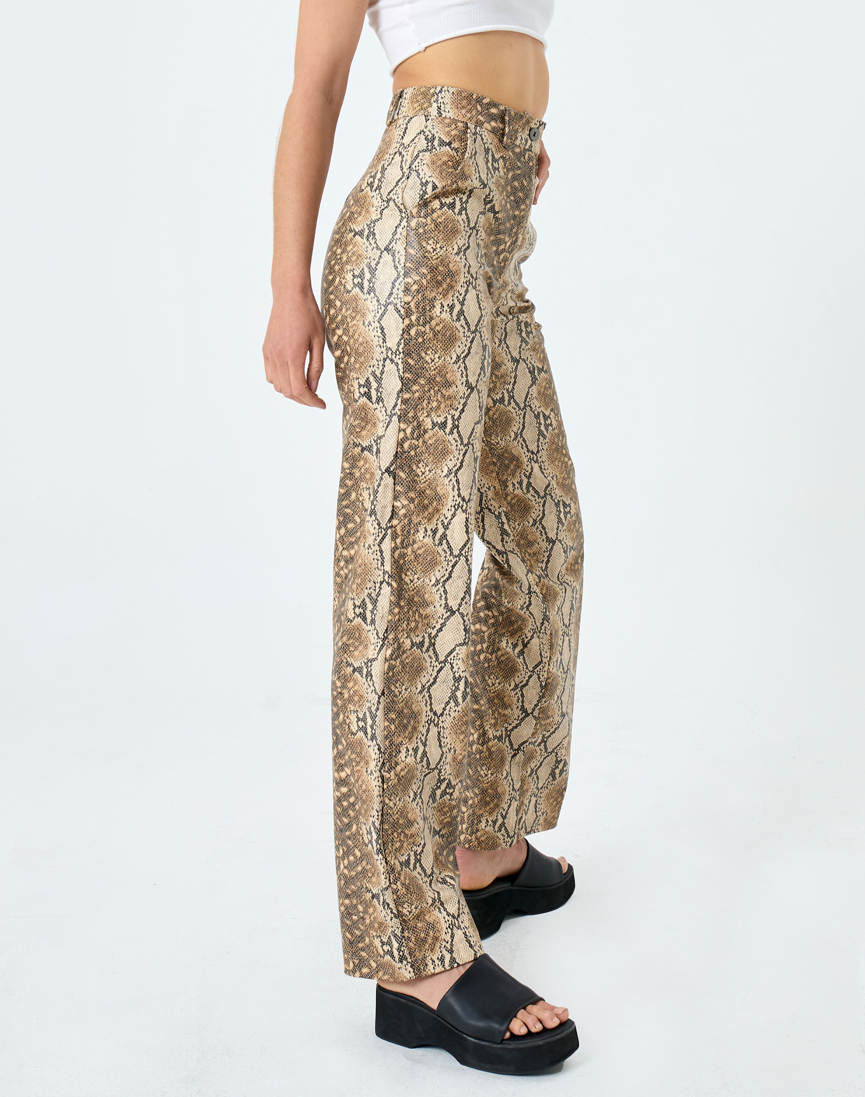Faux Leather Snake Straight Leg Pant in 