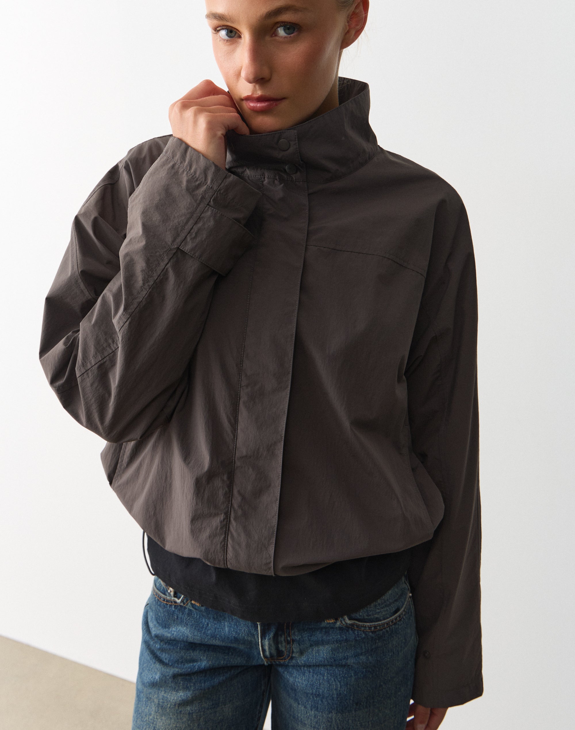 Funnel Neck Windbreaker Jacket in Stormy Shadow | Glassons SG