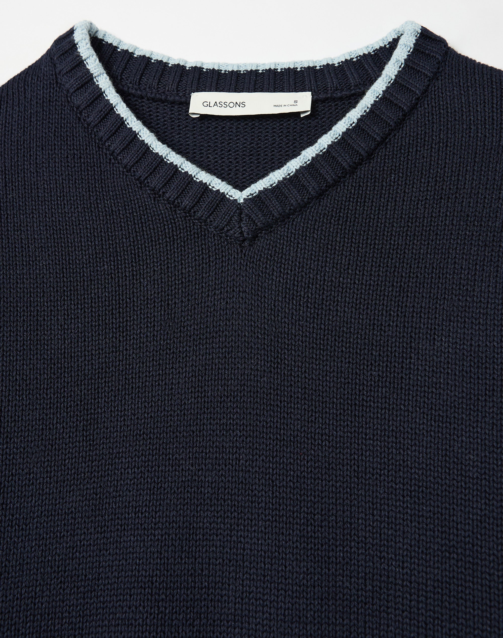 100% Cotton V Neck Knit Jumper in Navy X Western | Glassons US