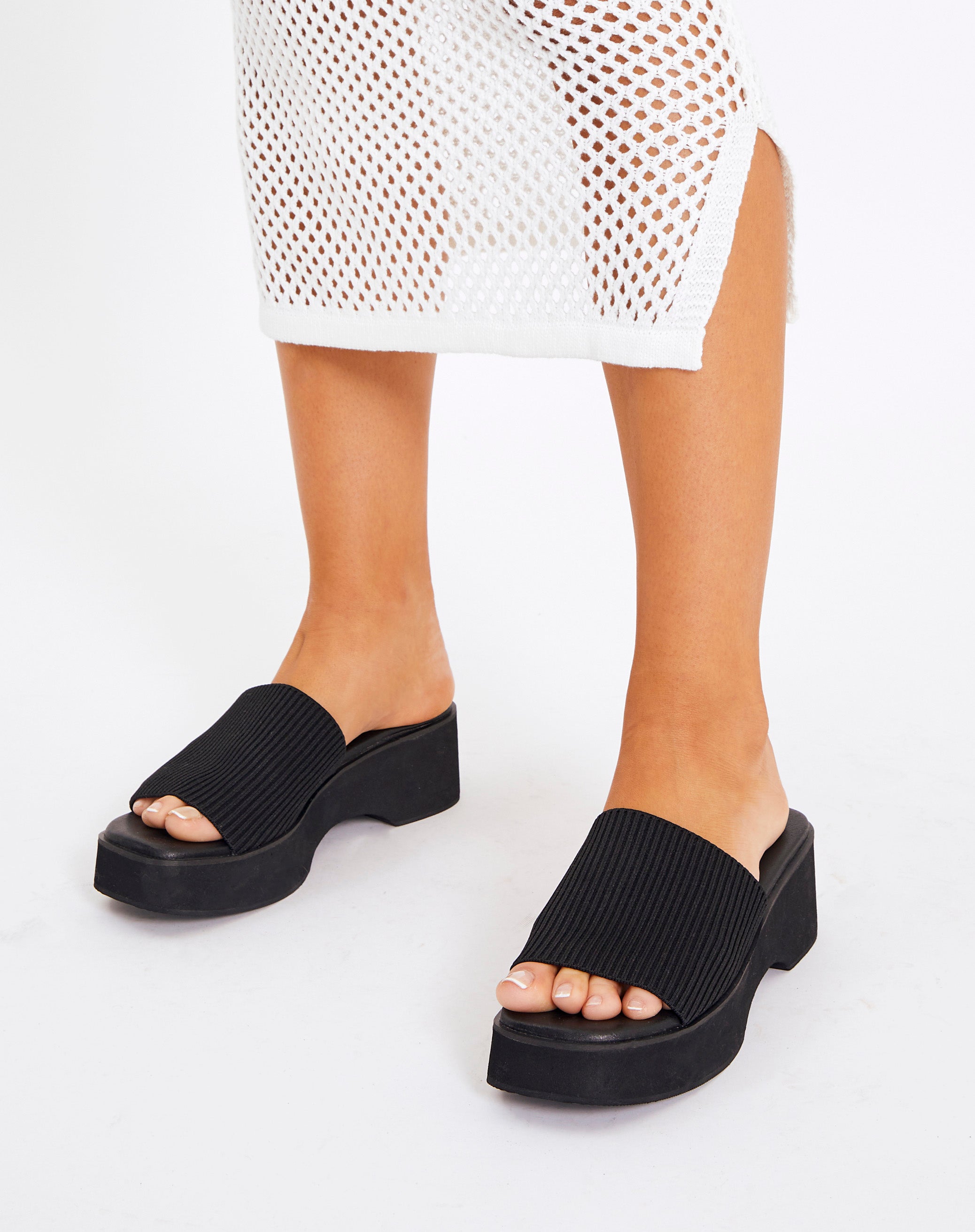 platform slide sandals black
