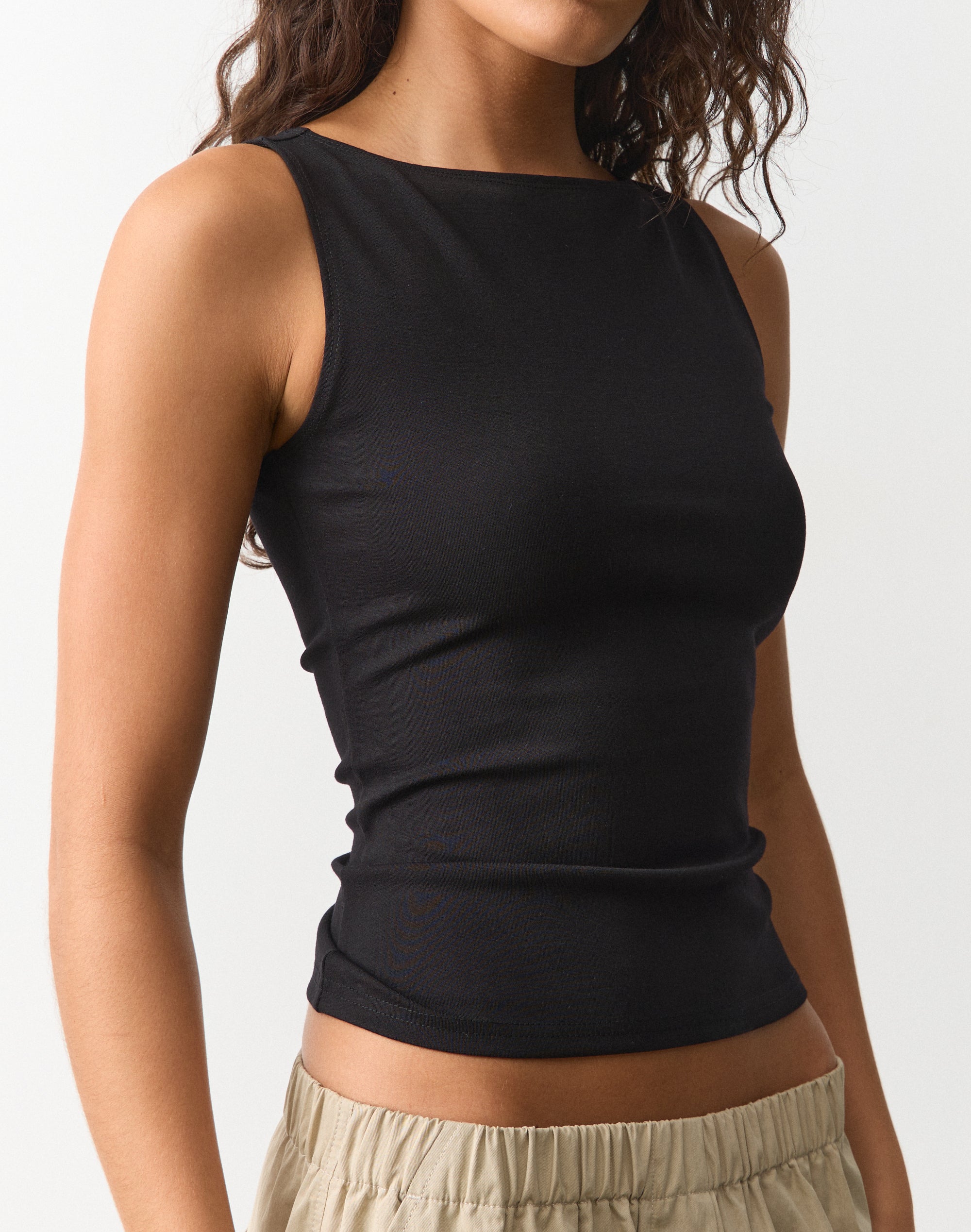 High Boat Neck Fitted Tank in Black | Glassons US