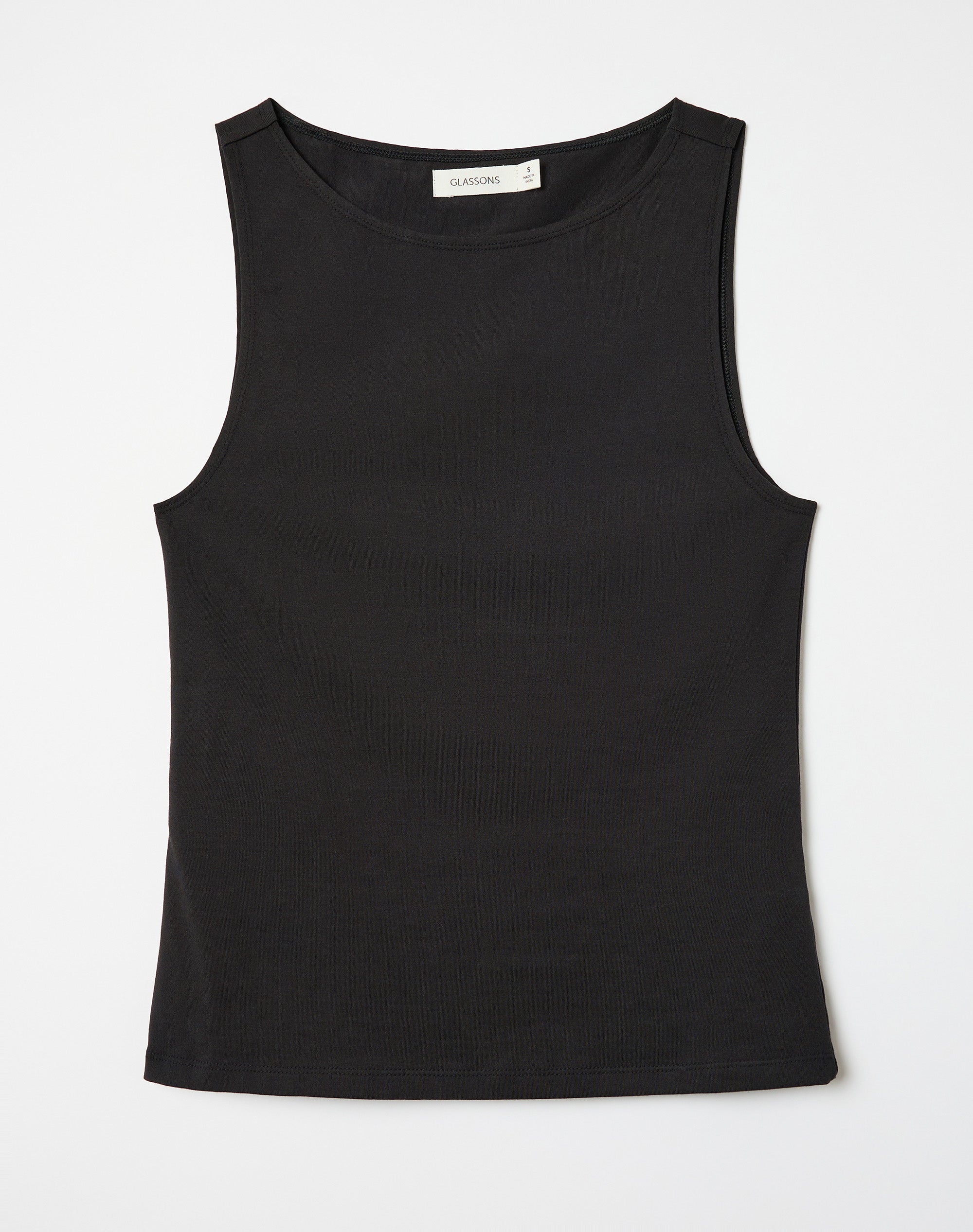 Cotton High Boat Neck Fitted Tank in Black | Glassons AU