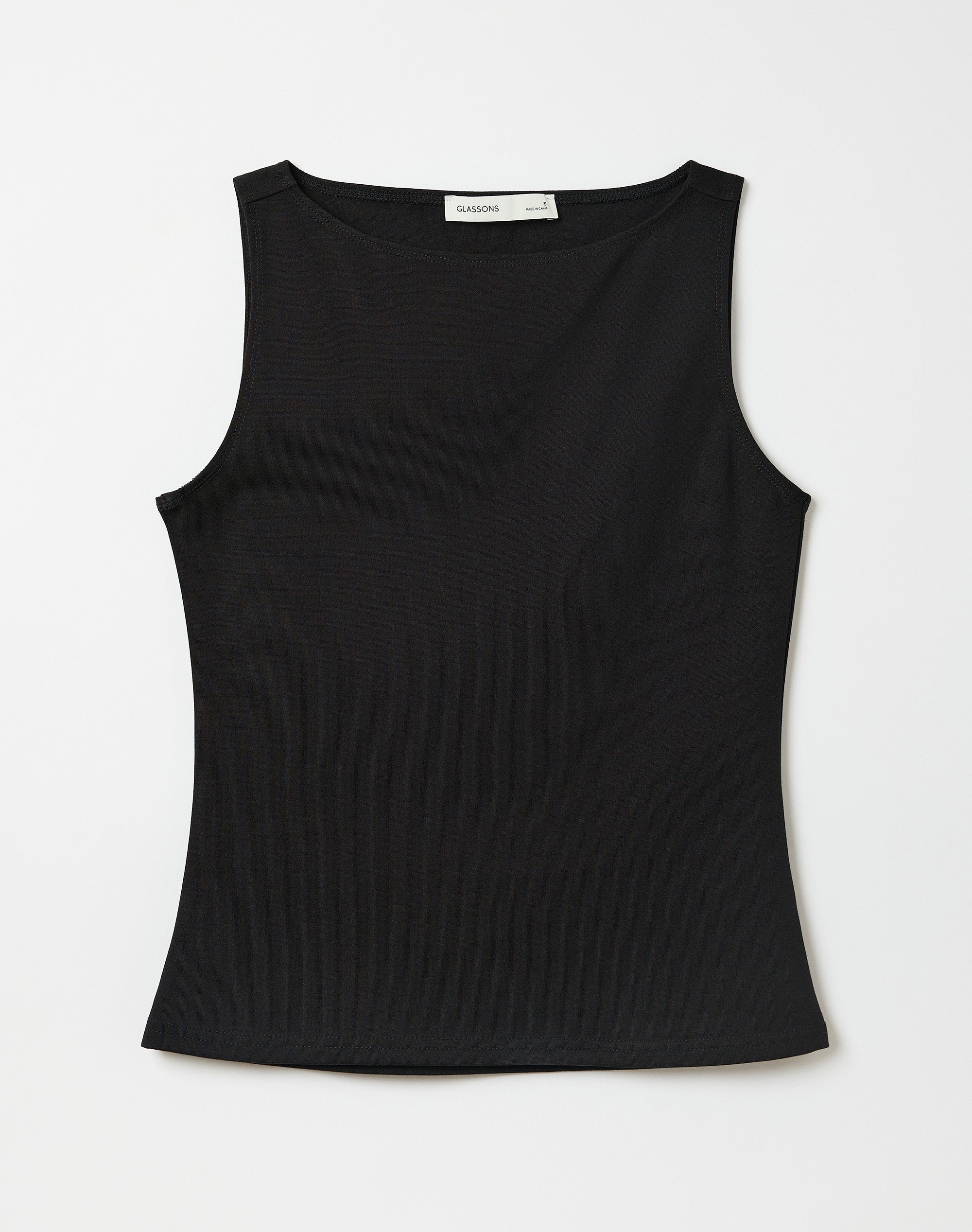 High Boat Neck Fitted Tank in Black | Glassons SG