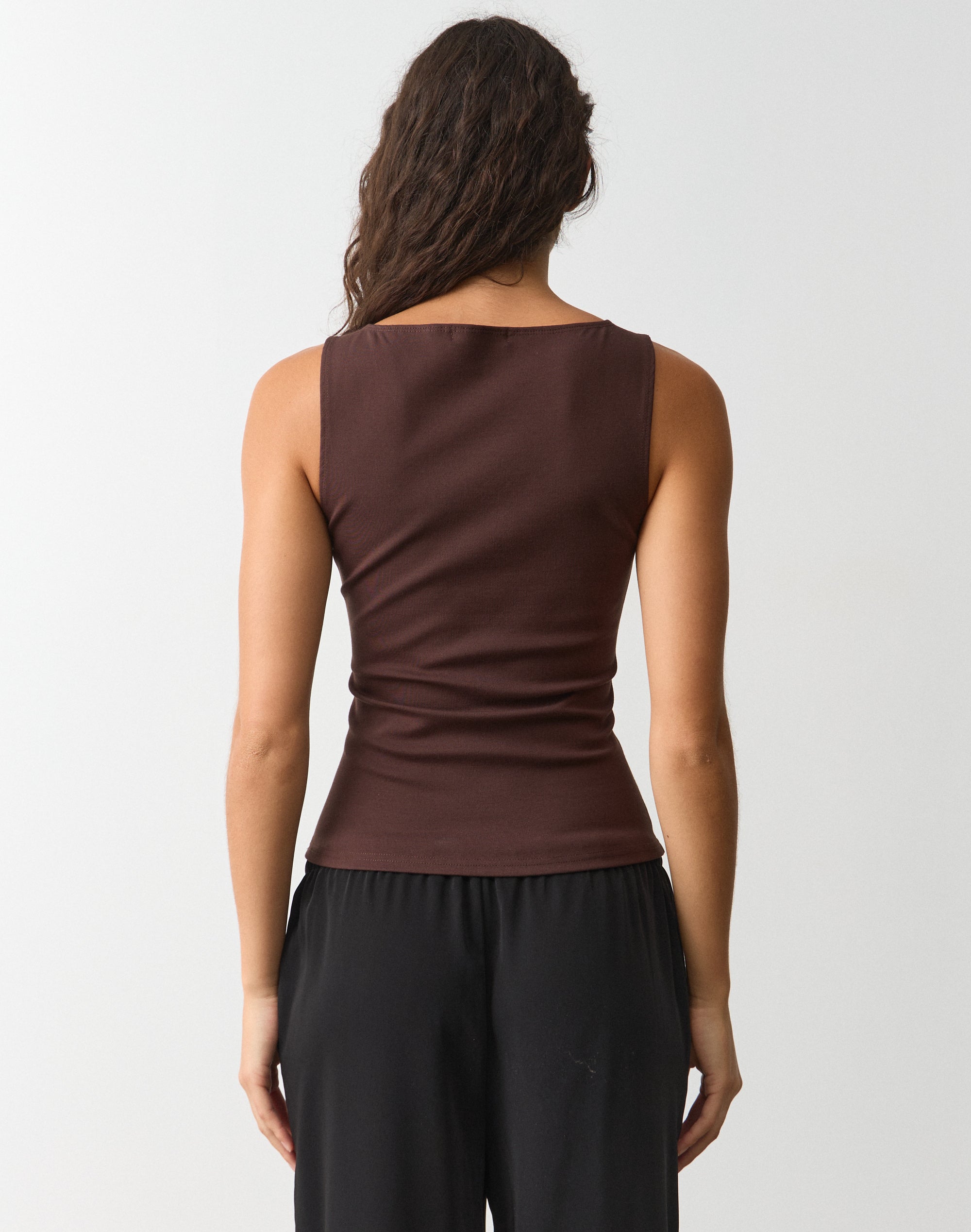 High Boat Neck Fitted Tank in Fudge Fantasy | Glassons US