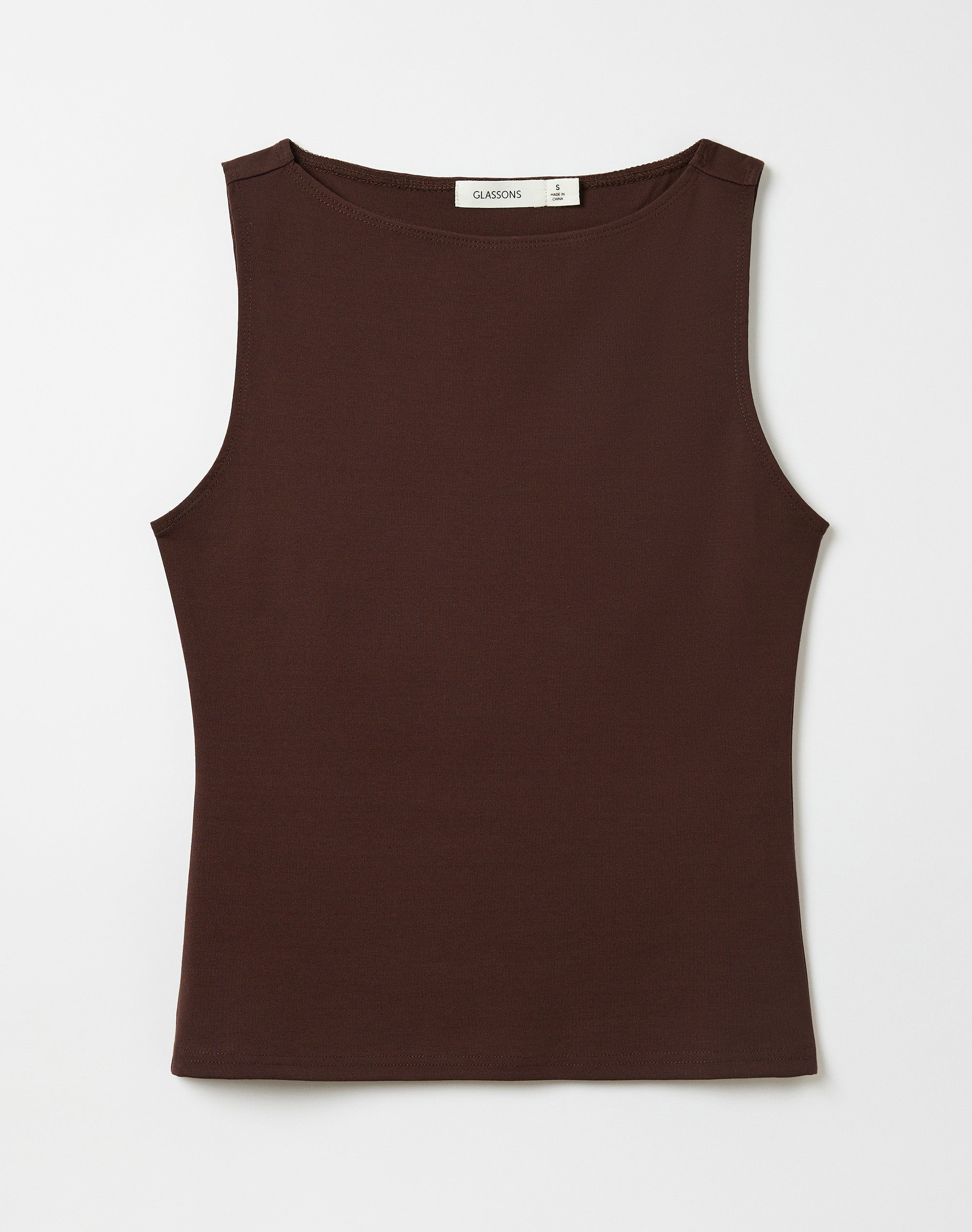 High Boat Neck Fitted Tank in Fudge Fantasy | Glassons US