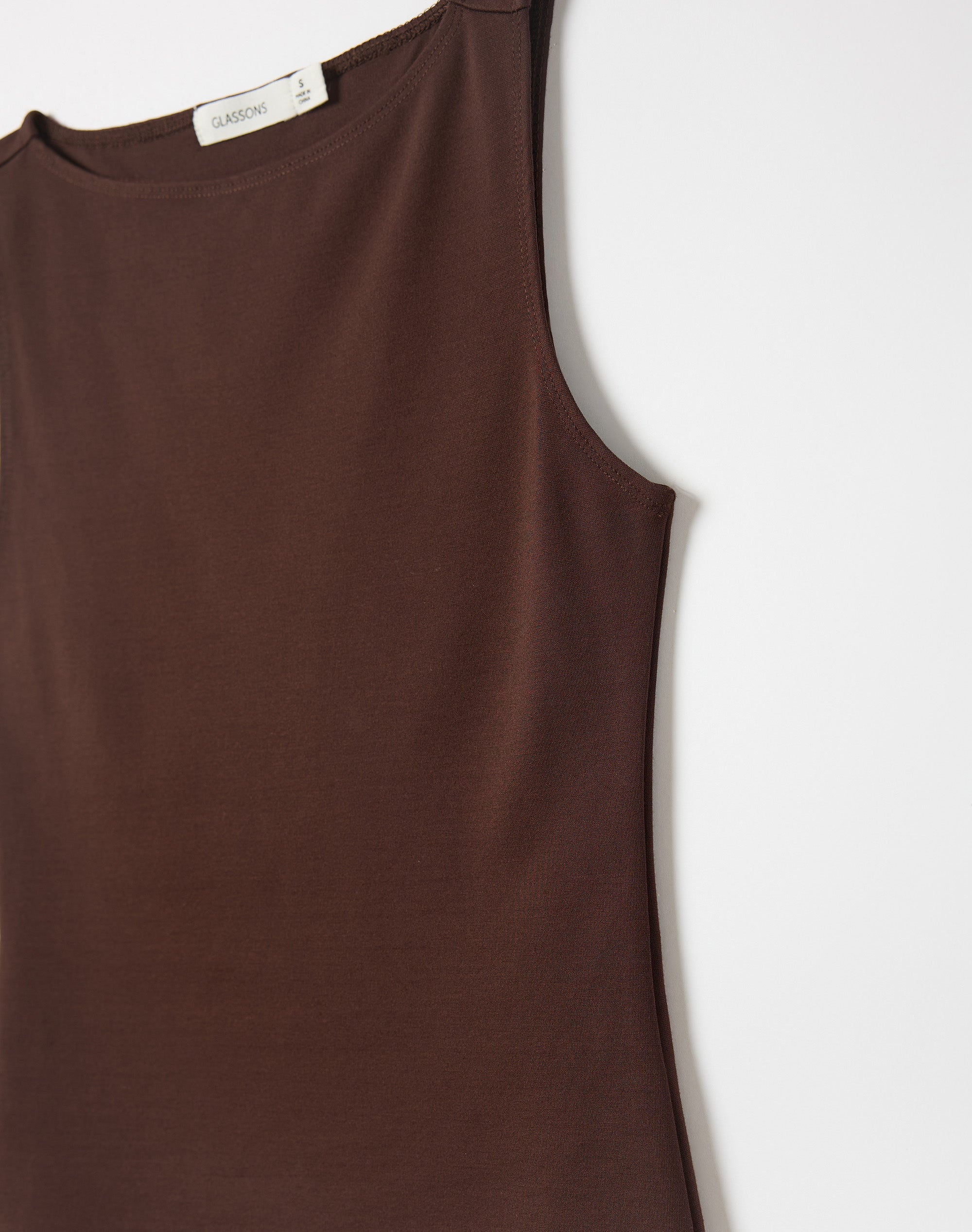 High Boat Neck Fitted Tank in Fudge Fantasy | Glassons SG