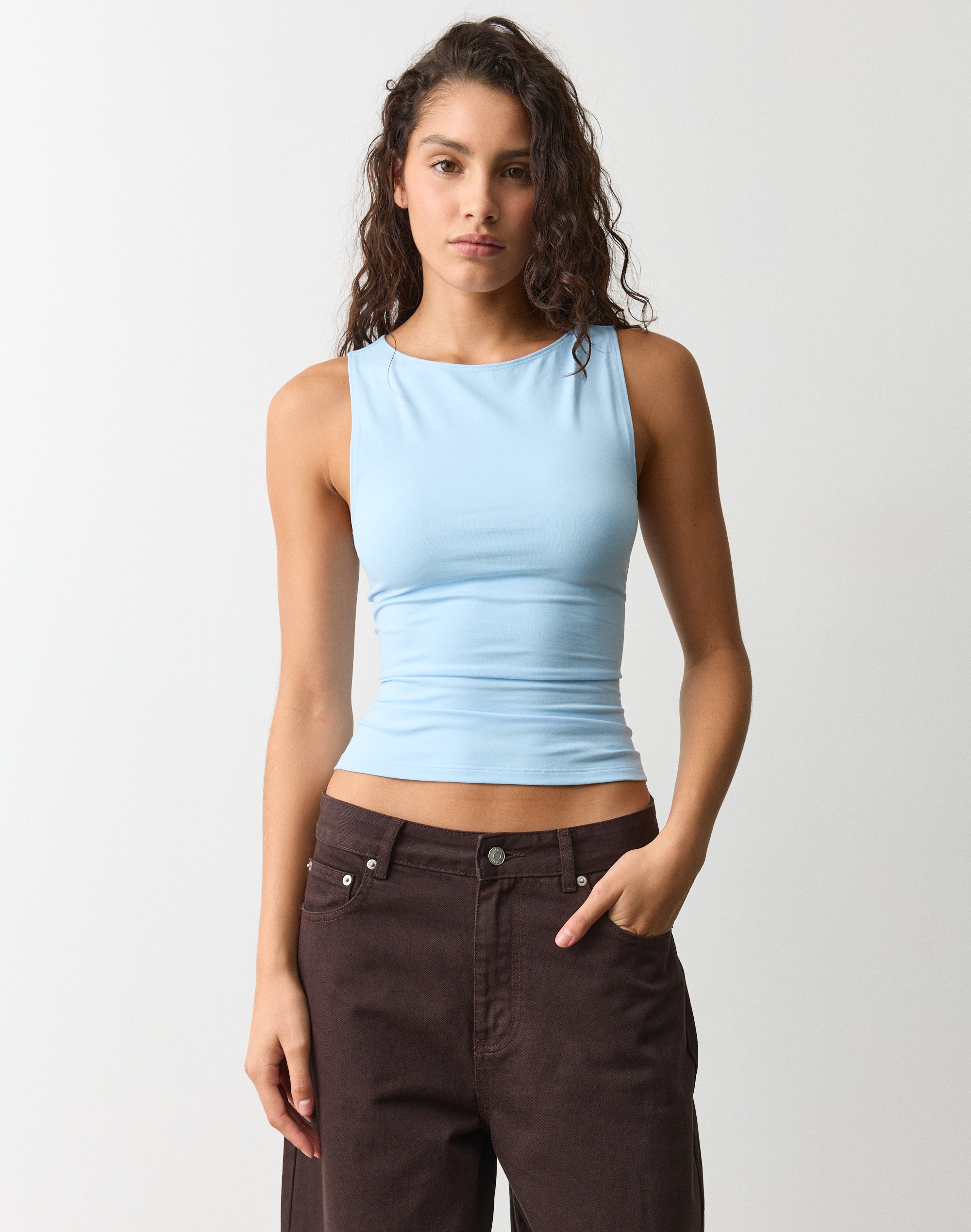 Cotton High Boat Neck Fitted Tank in Vanilla Slice | Glassons US Cotton High Boat Neck Fitted Tank in Vanilla Slice | Glassons US