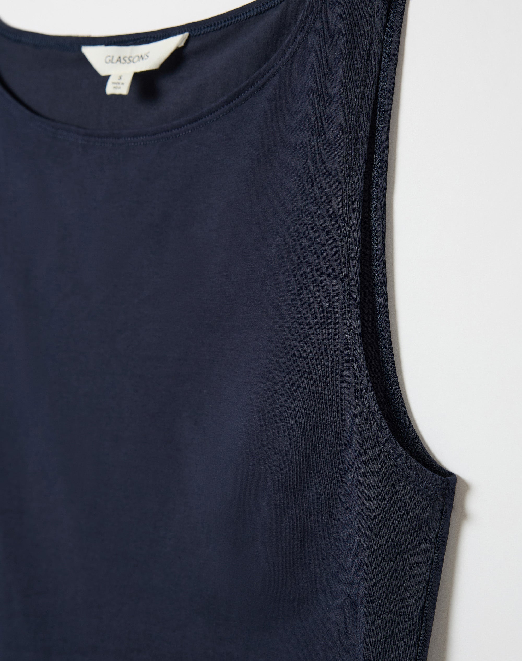 Cotton High Boat Neck Fitted Tank in Navy Blazer | Glassons US