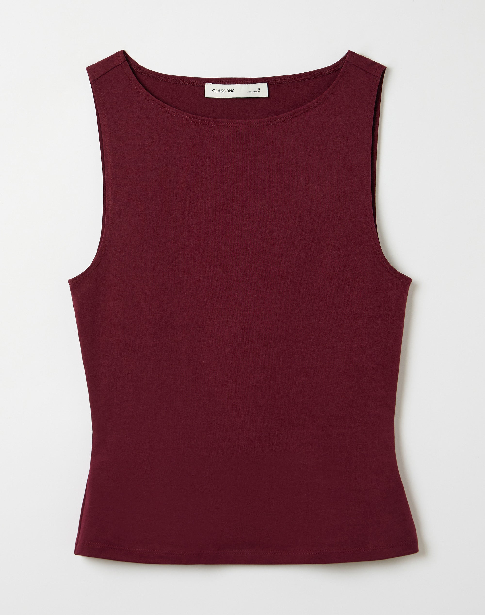 Cotton High Boat Neck Fitted Tank in Sangria Sunset | Glassons US