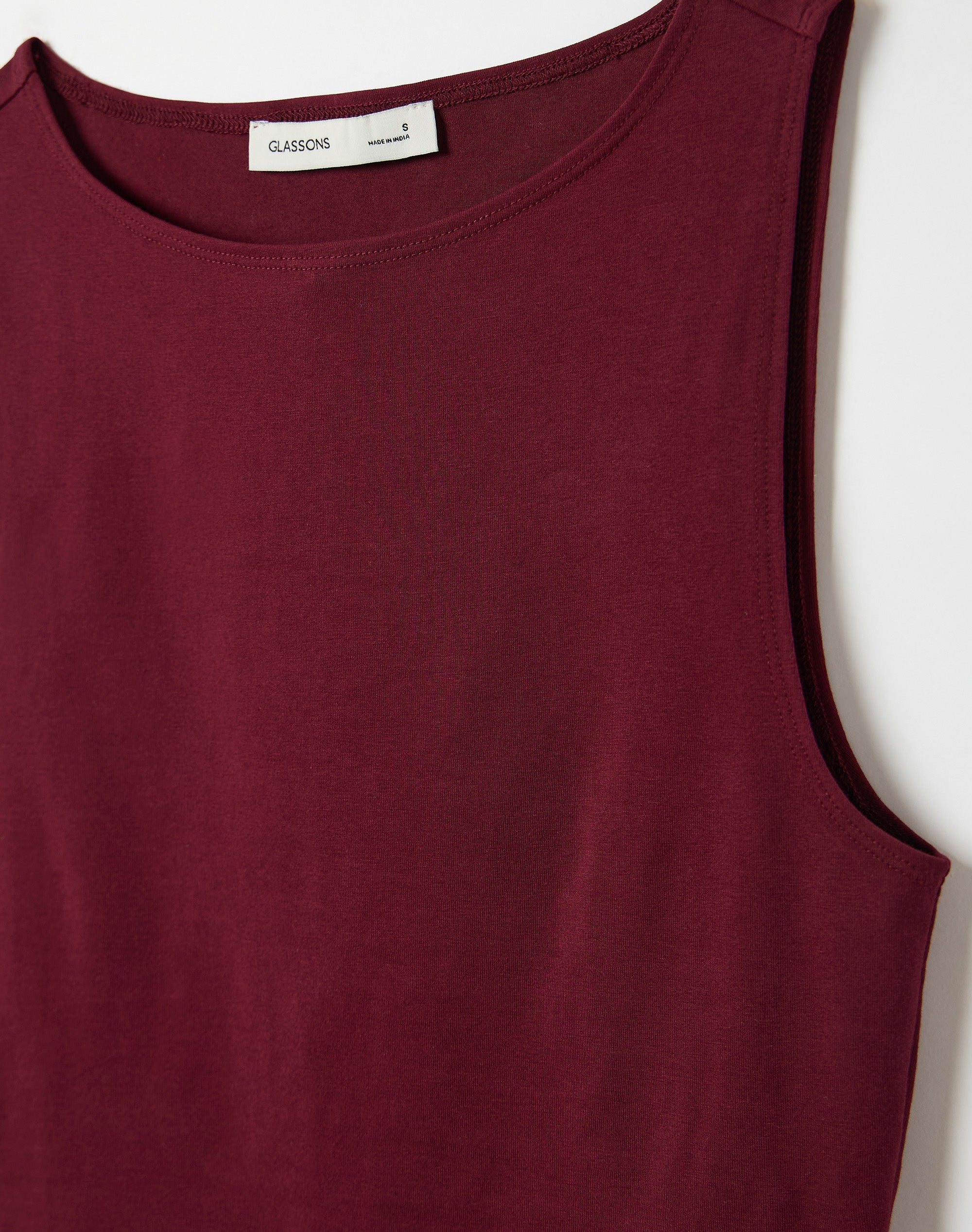 Cotton High Boat Neck Fitted Tank in Sangria Sunset | Glassons US