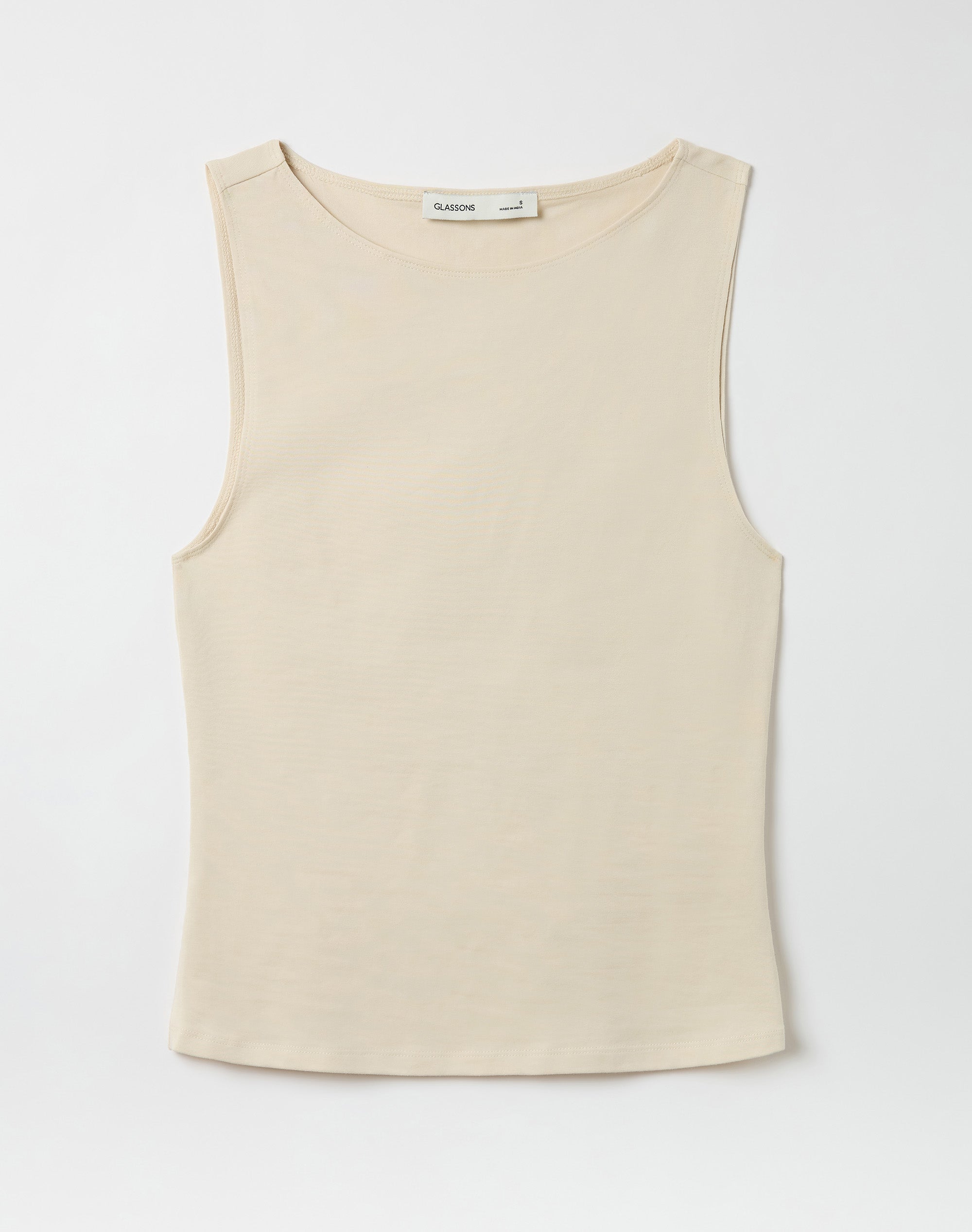 Cotton High Boat Neck Fitted Tank in Vanilla Slice | Glassons US