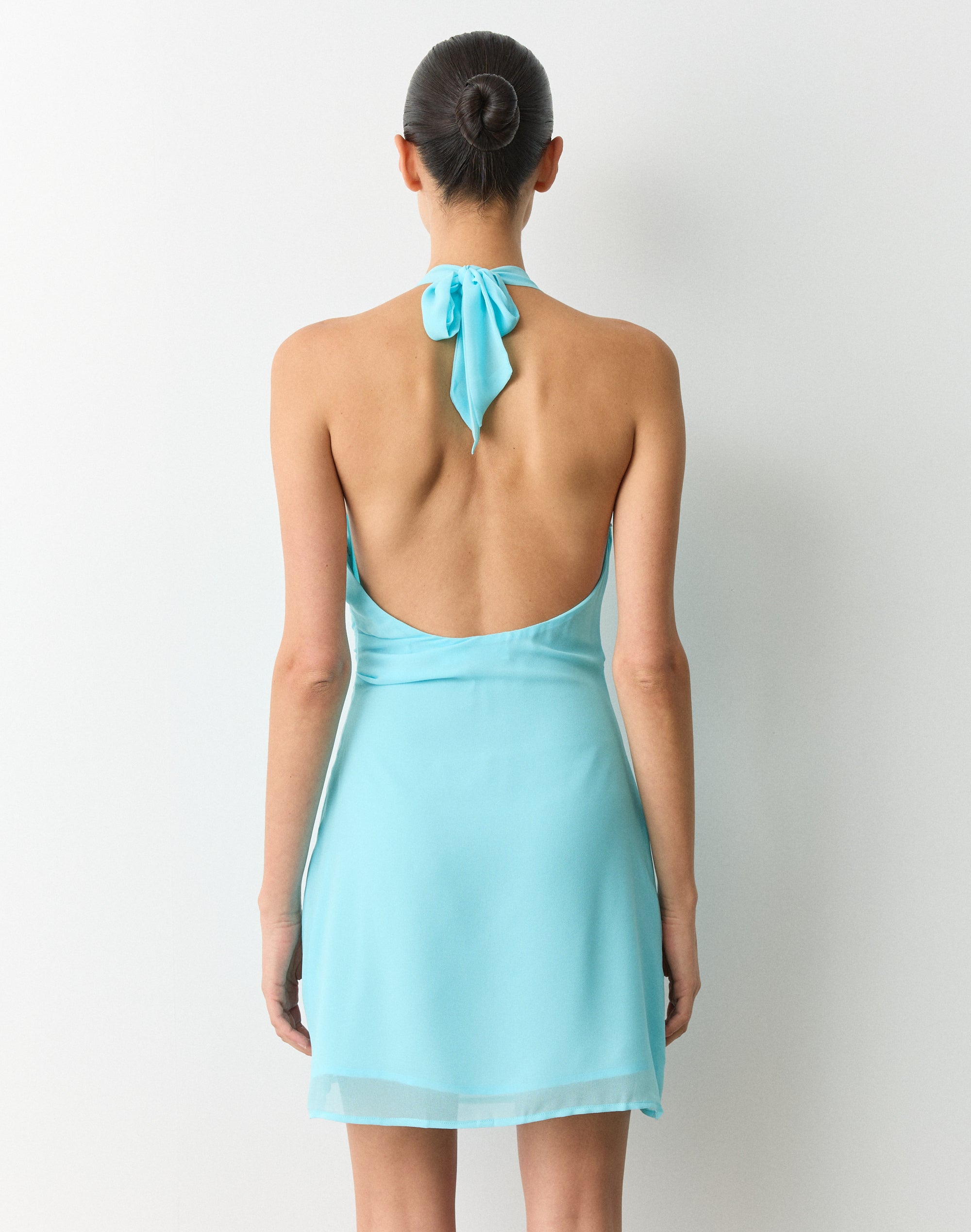 Chiffon Cowl Neck Mini Dress in Light Sea Foam