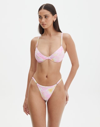 Floral Double Tie Side Thong Bikini Bottom in Lily Garden