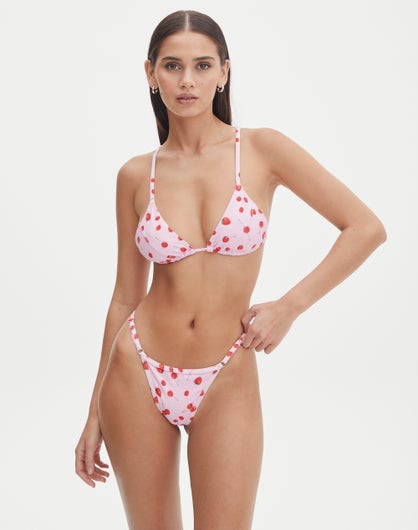 Fruit Print Adjustable Thong Bikini Bottom in Strawberry Kisses | Glassons