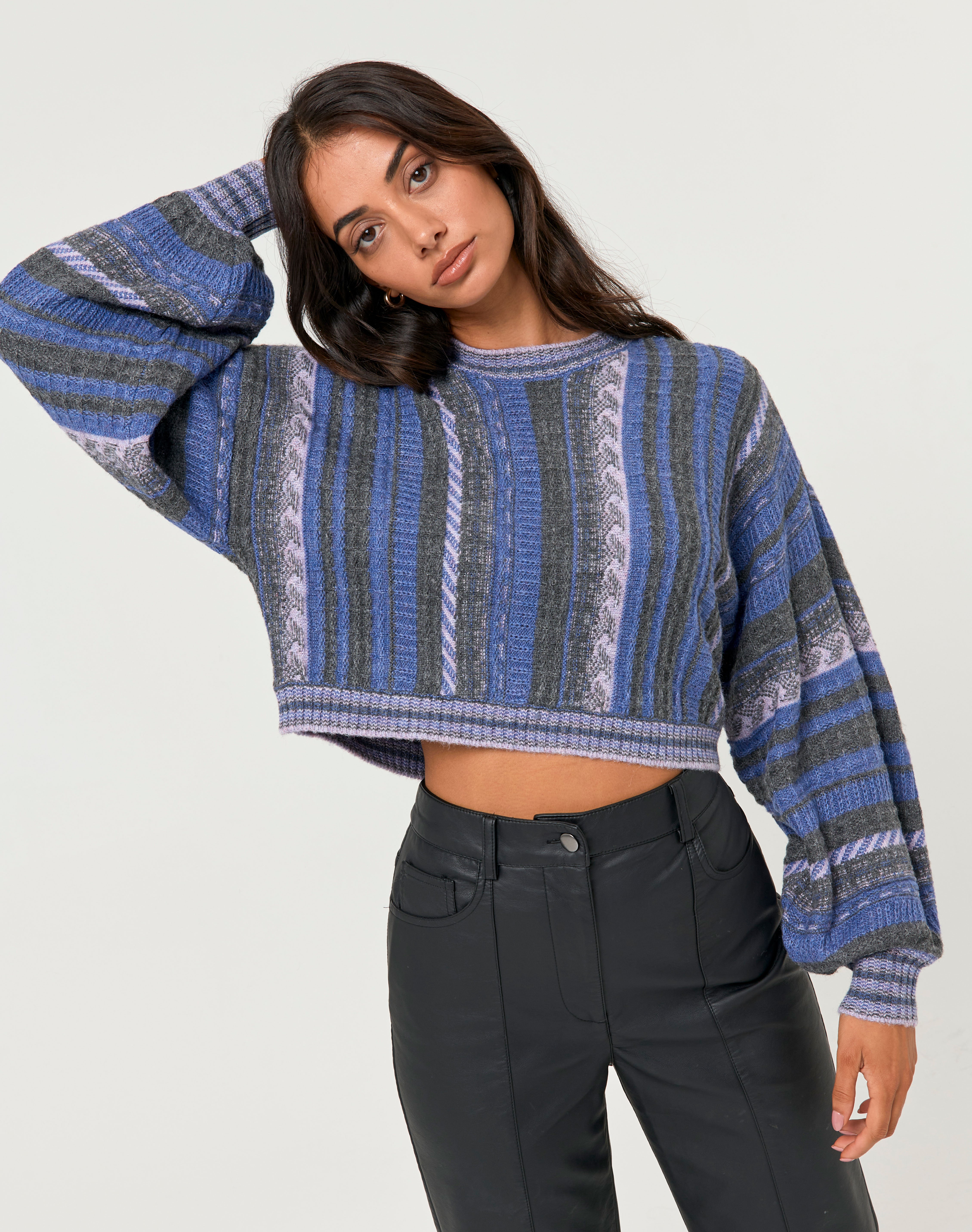 Recycled Stripe Cropped Knit Jumper in 