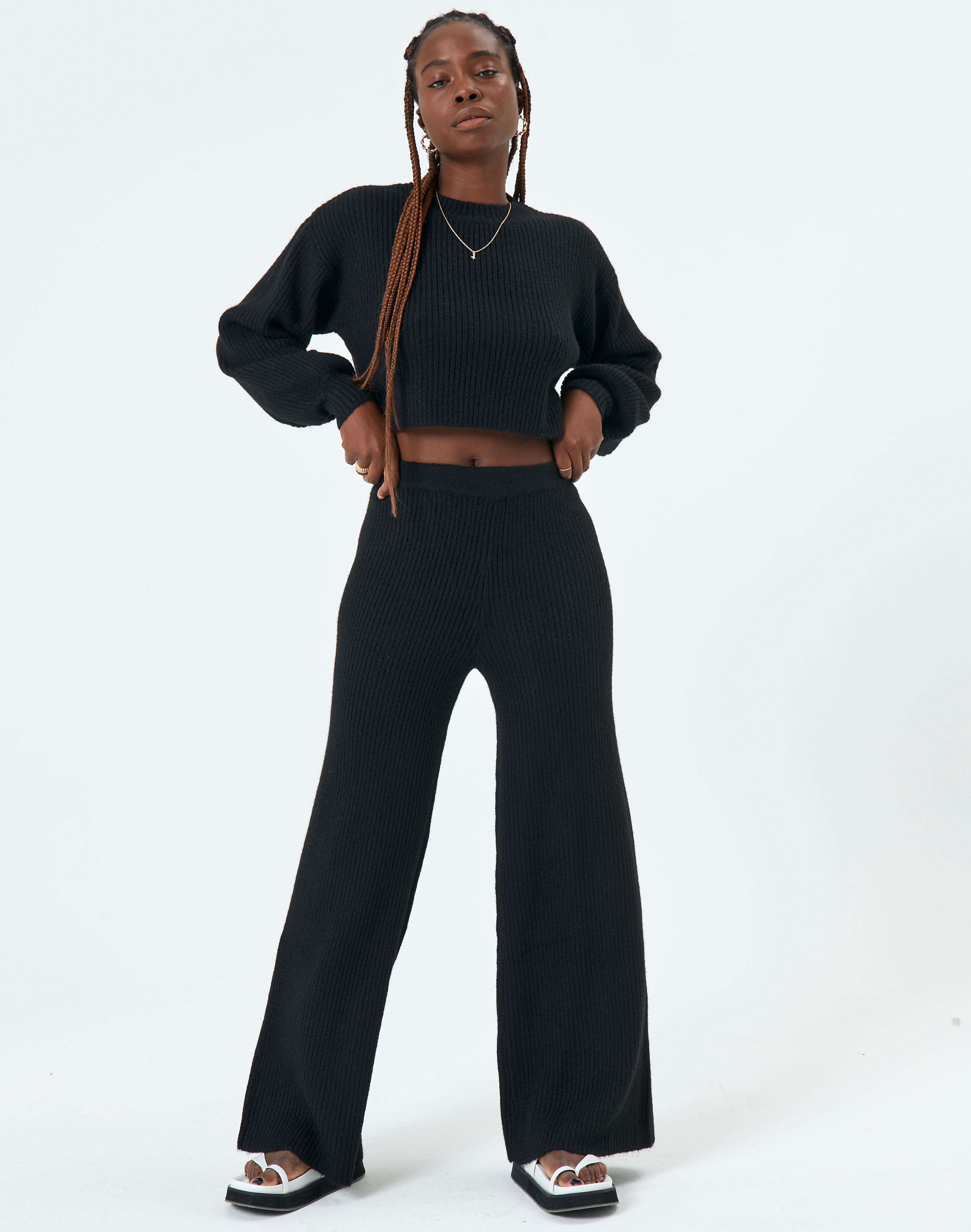 Recycled High Rise Rib Knit Pant in 