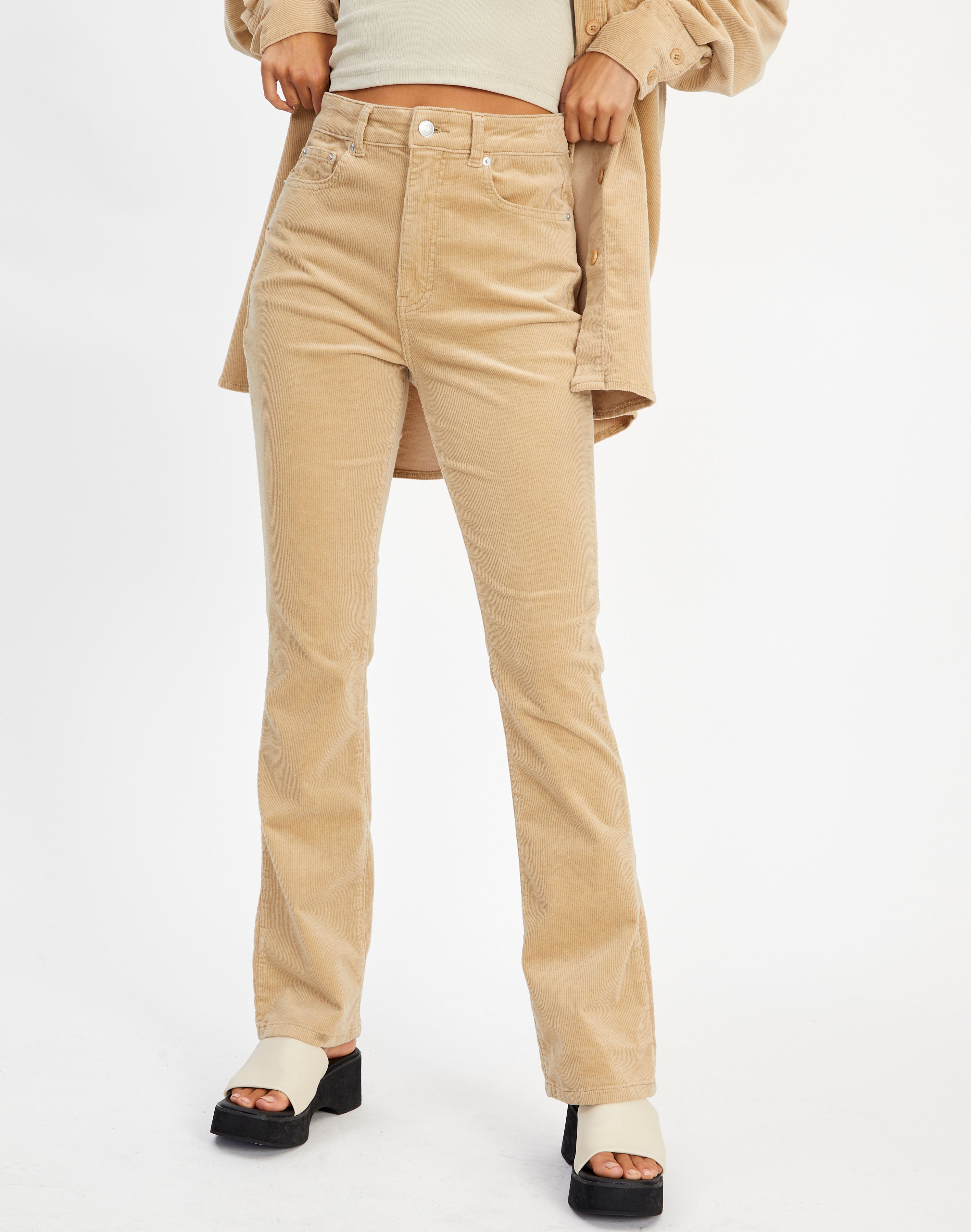 Slim Boot Cut Cord Pant in Beige | Glassons