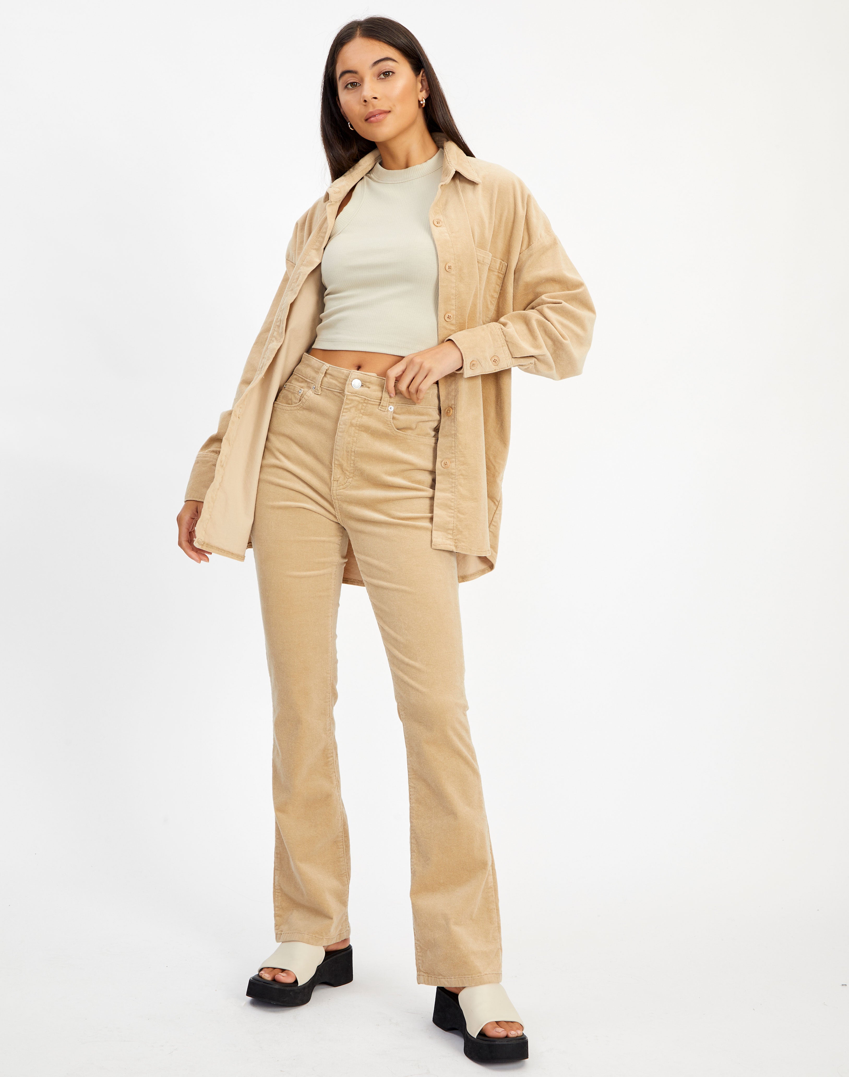 Slim Boot Cut Cord Pant in Beige | Glassons