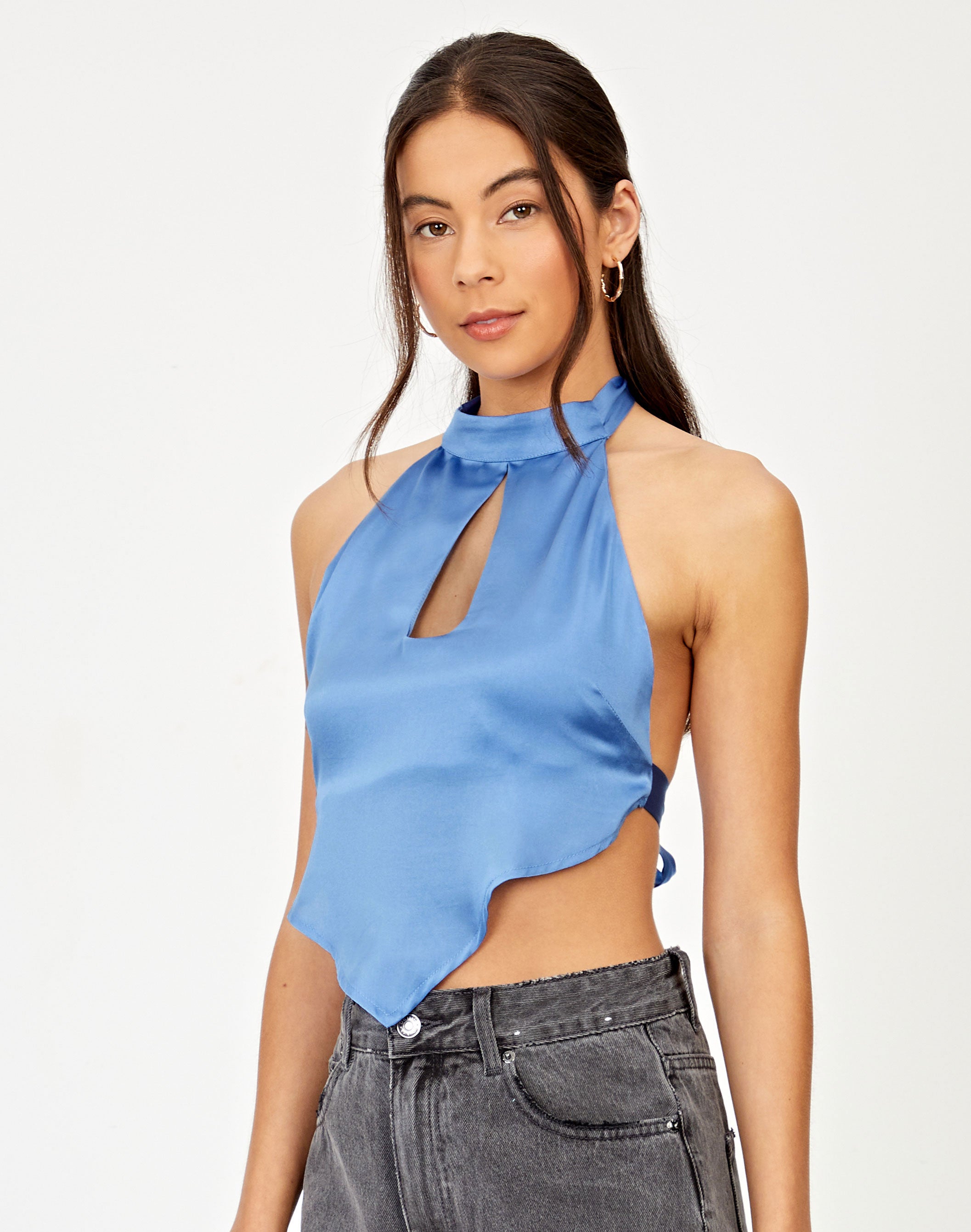 Blue satin halter top Clearance