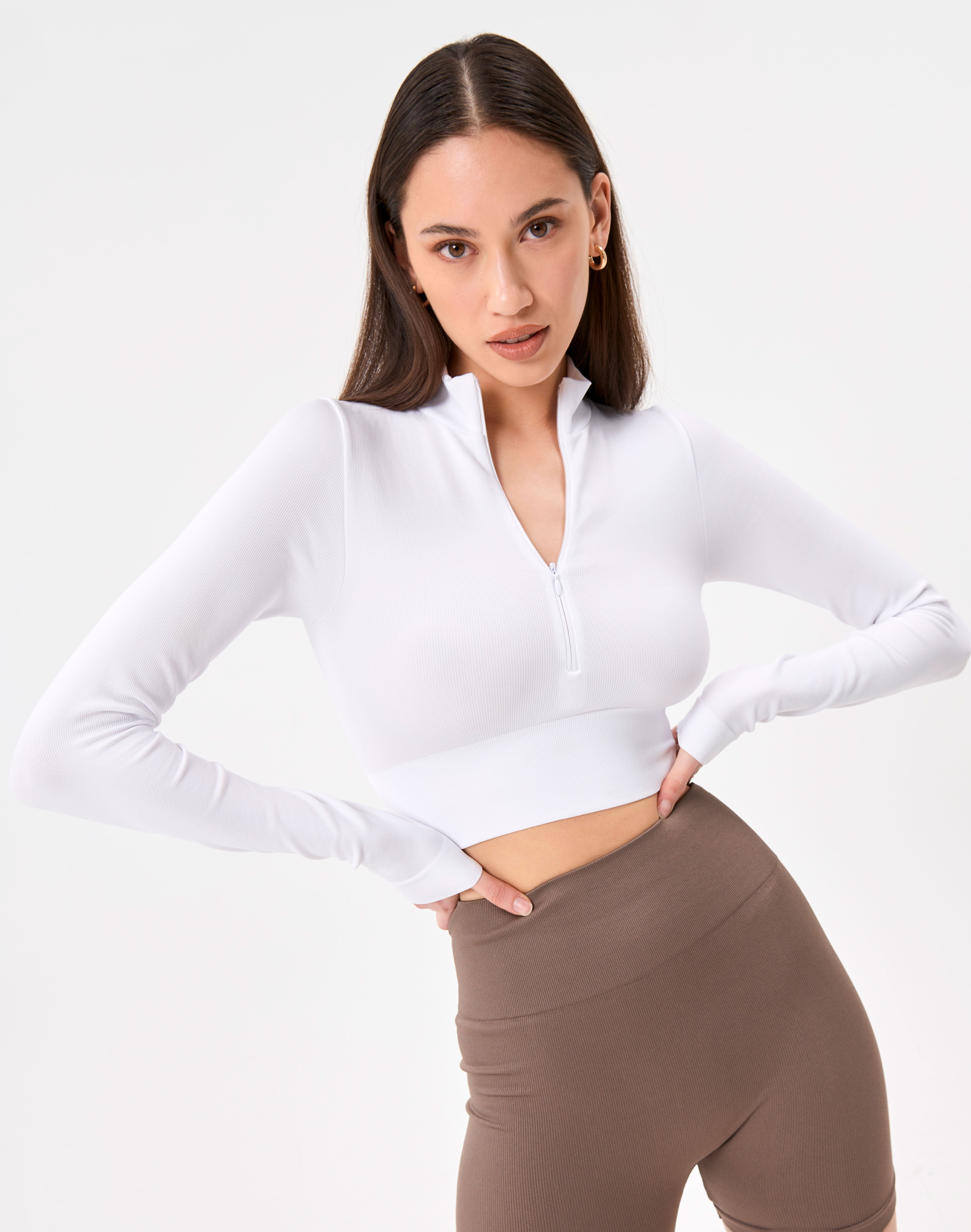 Recycled Seamless Zip Up Cropped Long 