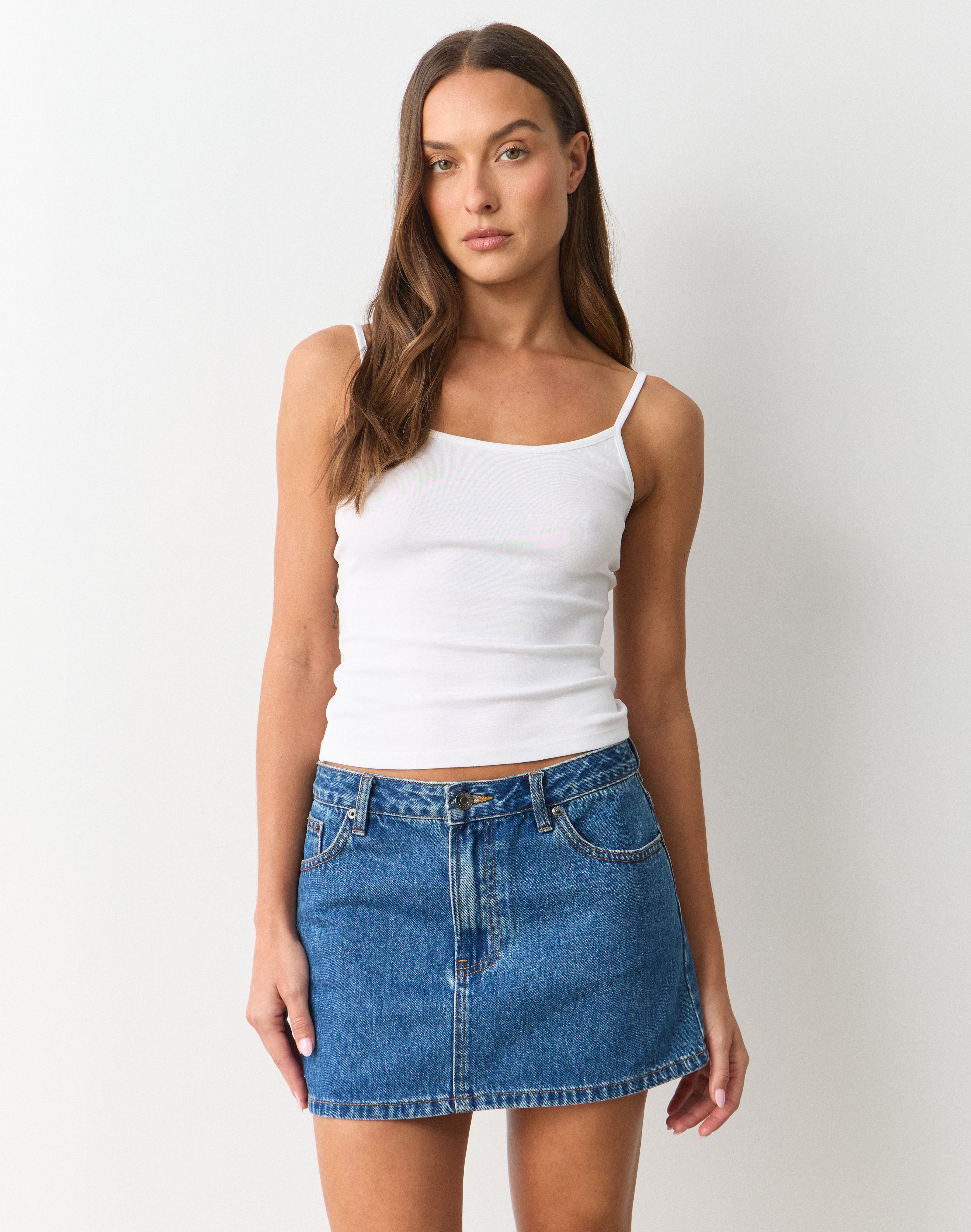 white christmas dresses Glassworks London Blue Denim Tailored Bubble Hem Dress