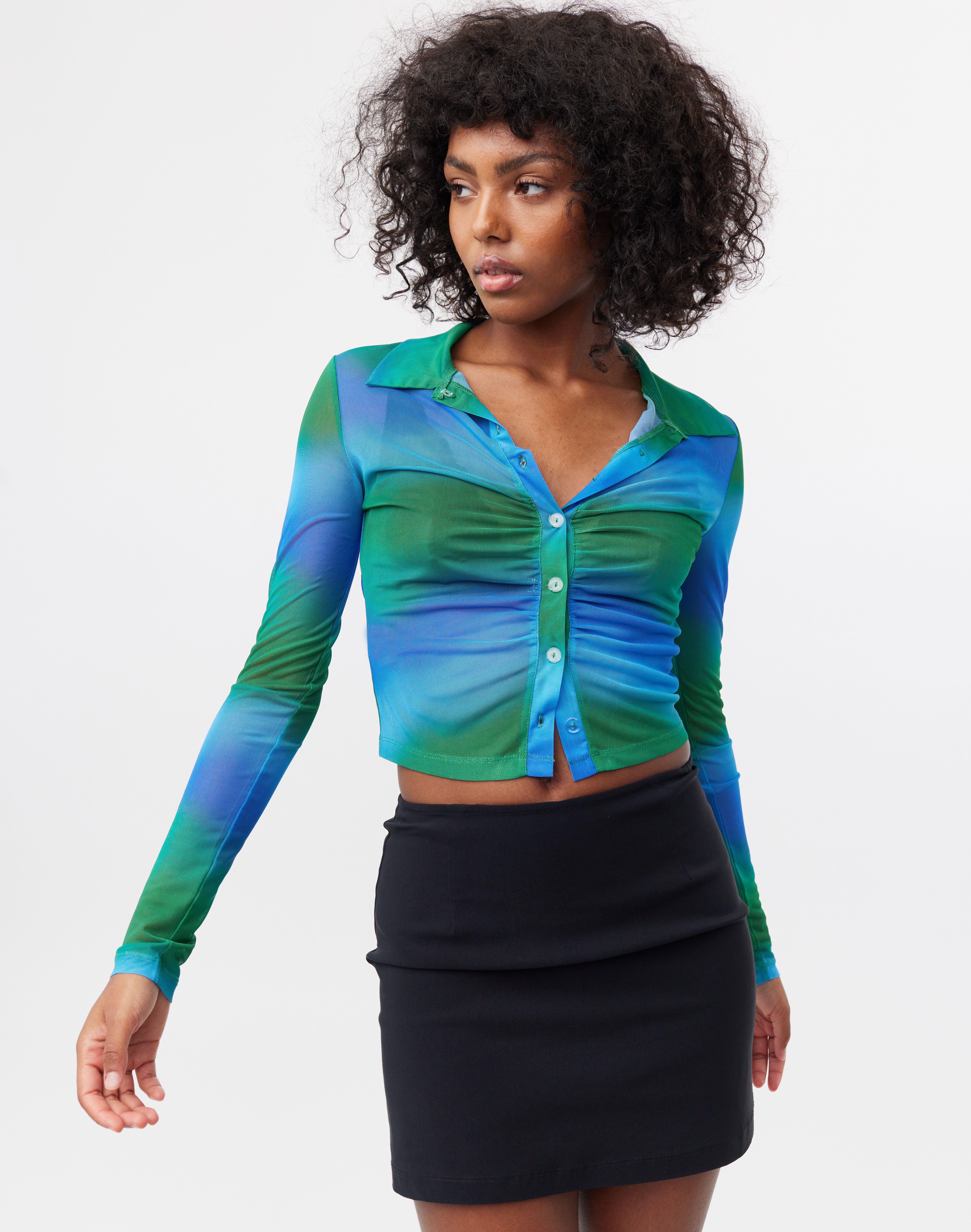 Recycled Print Mesh Long Sleeve Top in 