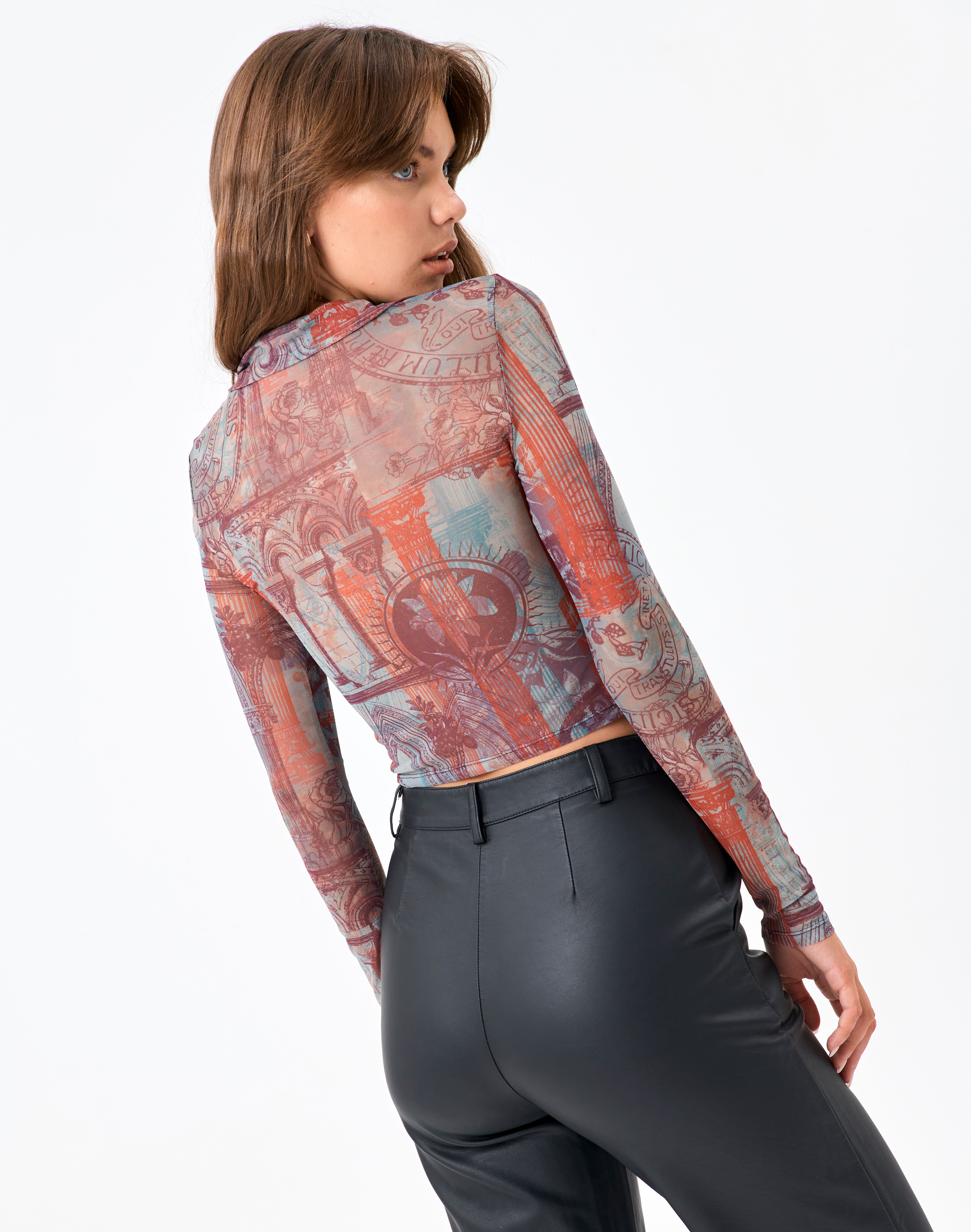 Recycled Print Mesh Long Sleeve Top in 