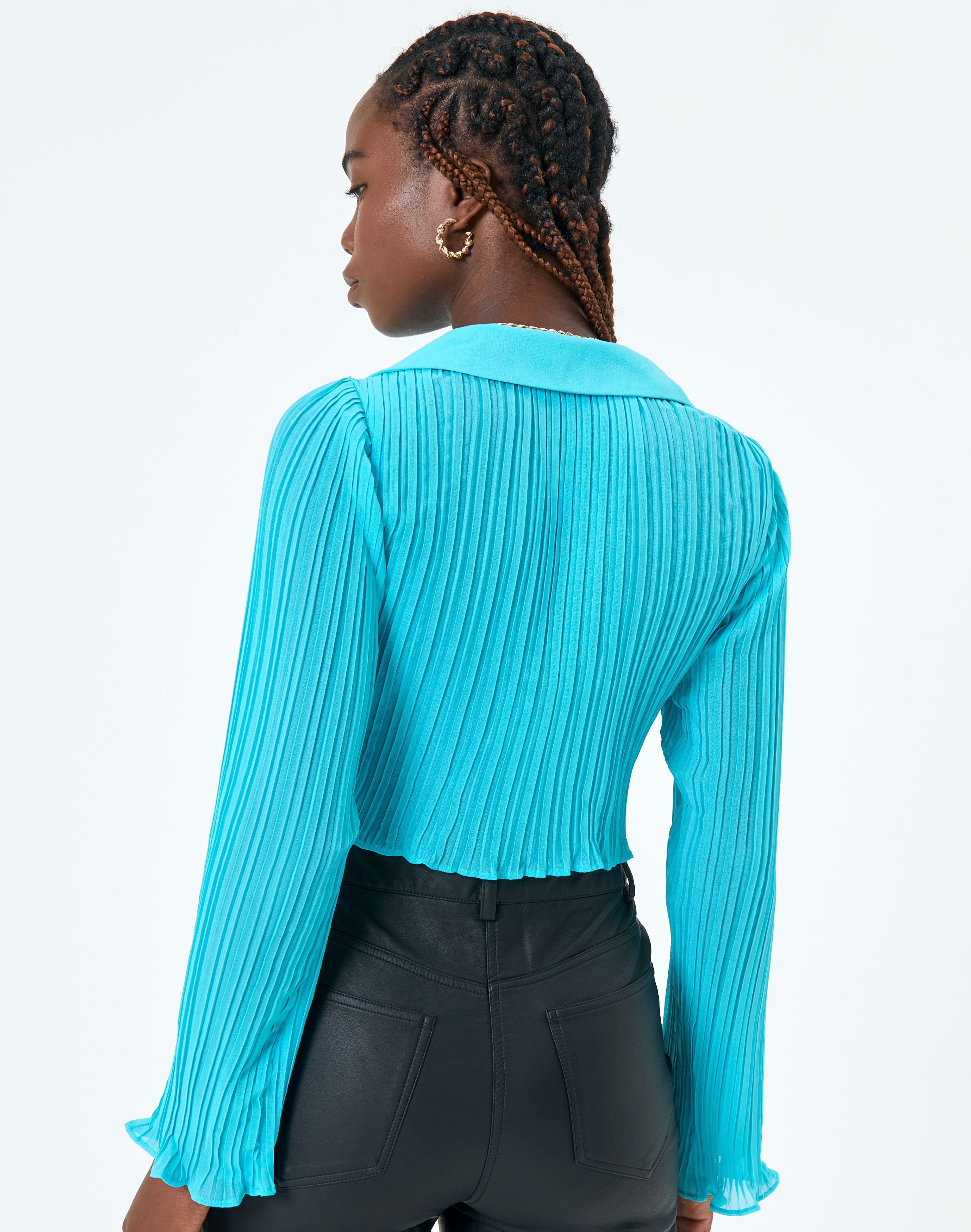 Recycled Tie Front Cropped Pleated 