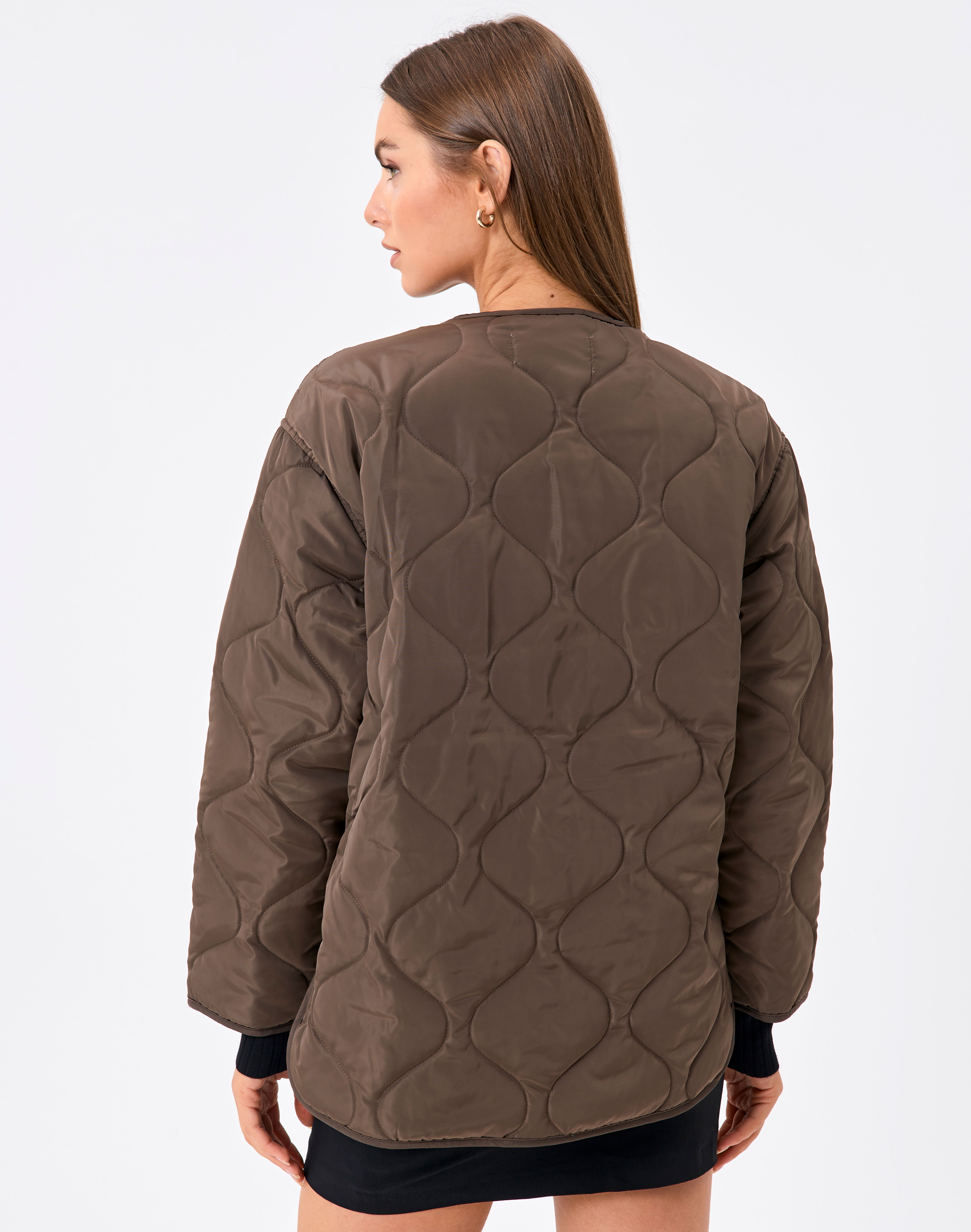 Recycled Quilted Puffer Jacket in Brown 