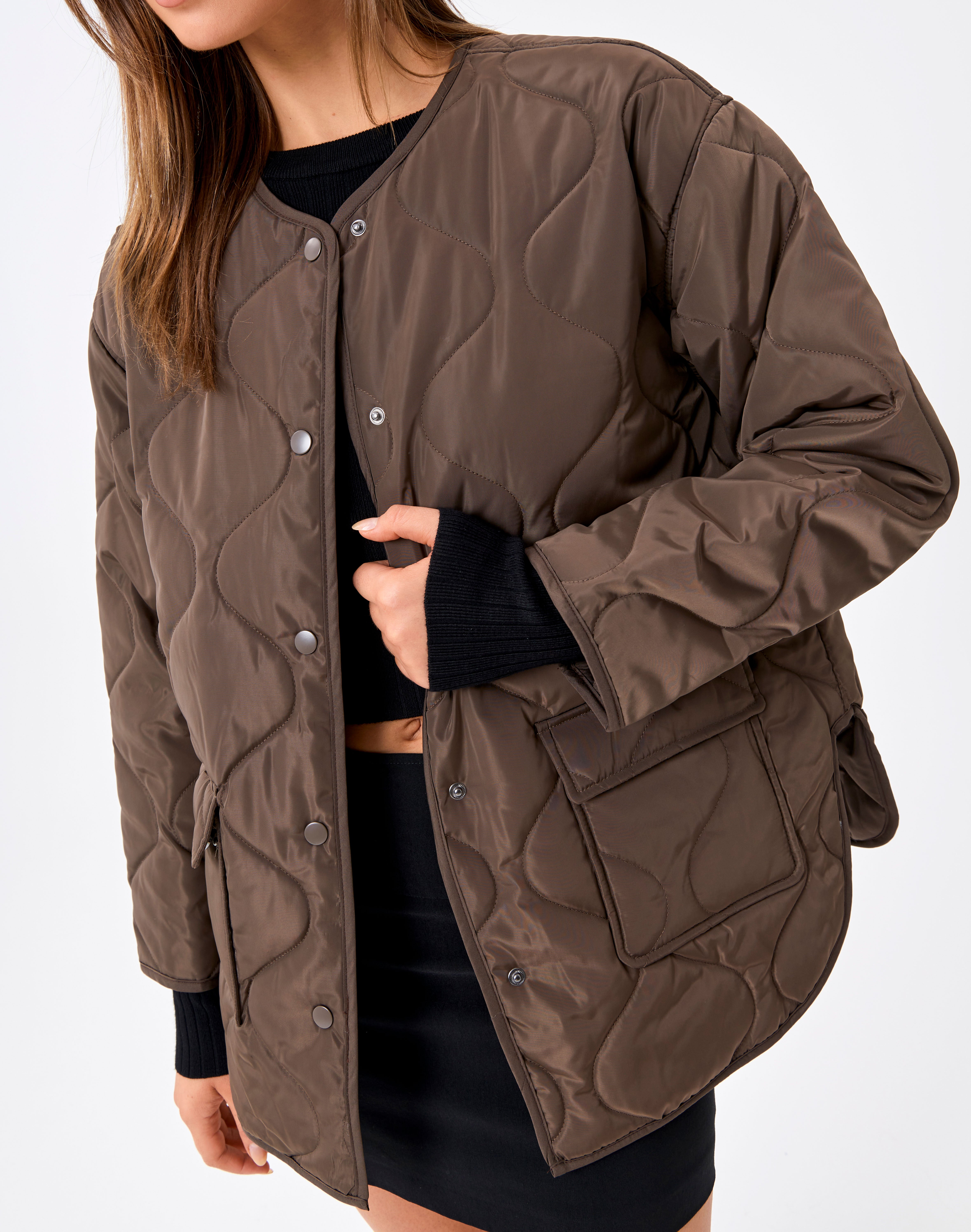 Recycled Quilted Puffer Jacket in Brown 